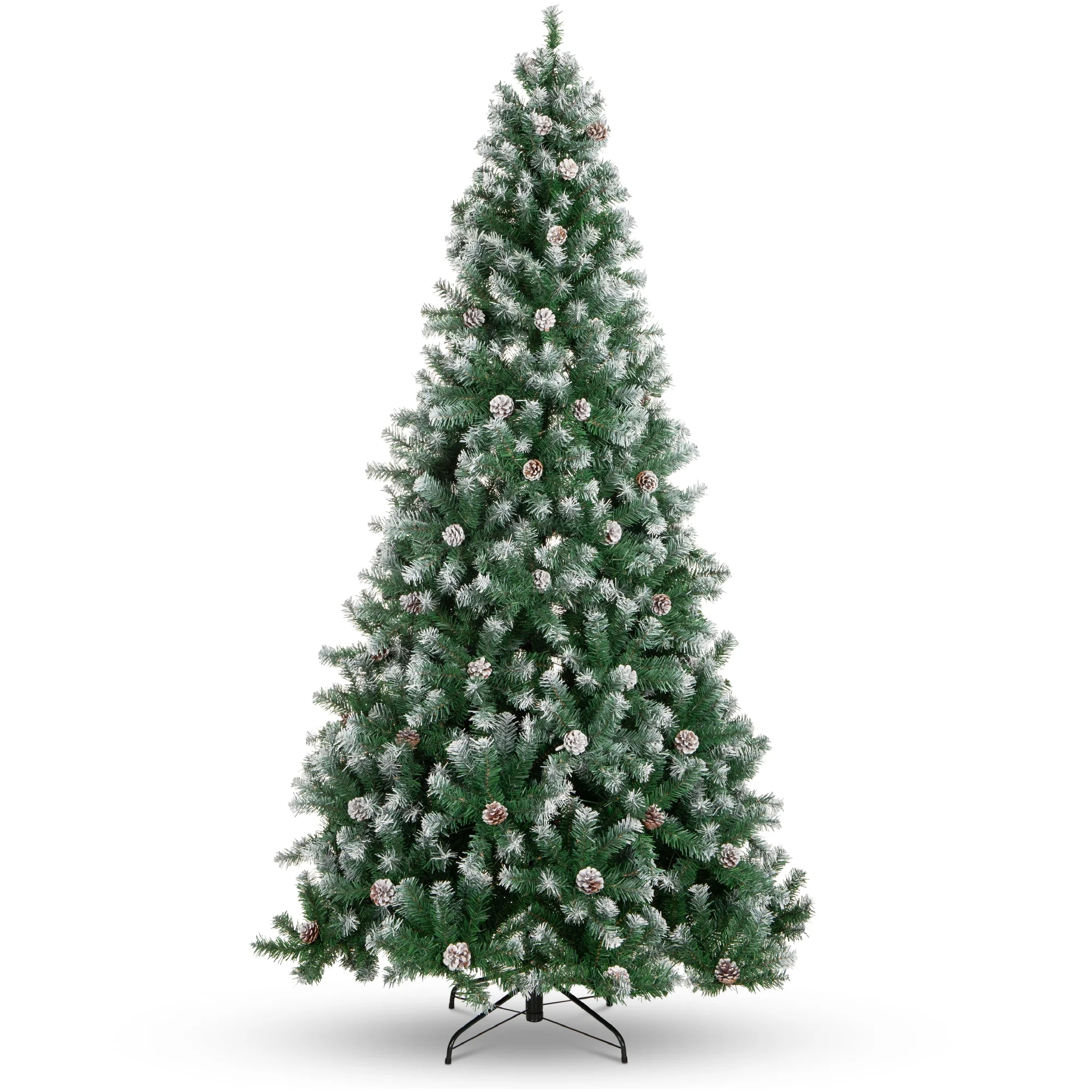Best Choice Products 6ft Pre-Decorated Holiday Christmas Pine Tree w/1,000 Branch Tips, Partially Flocked, Base Green
