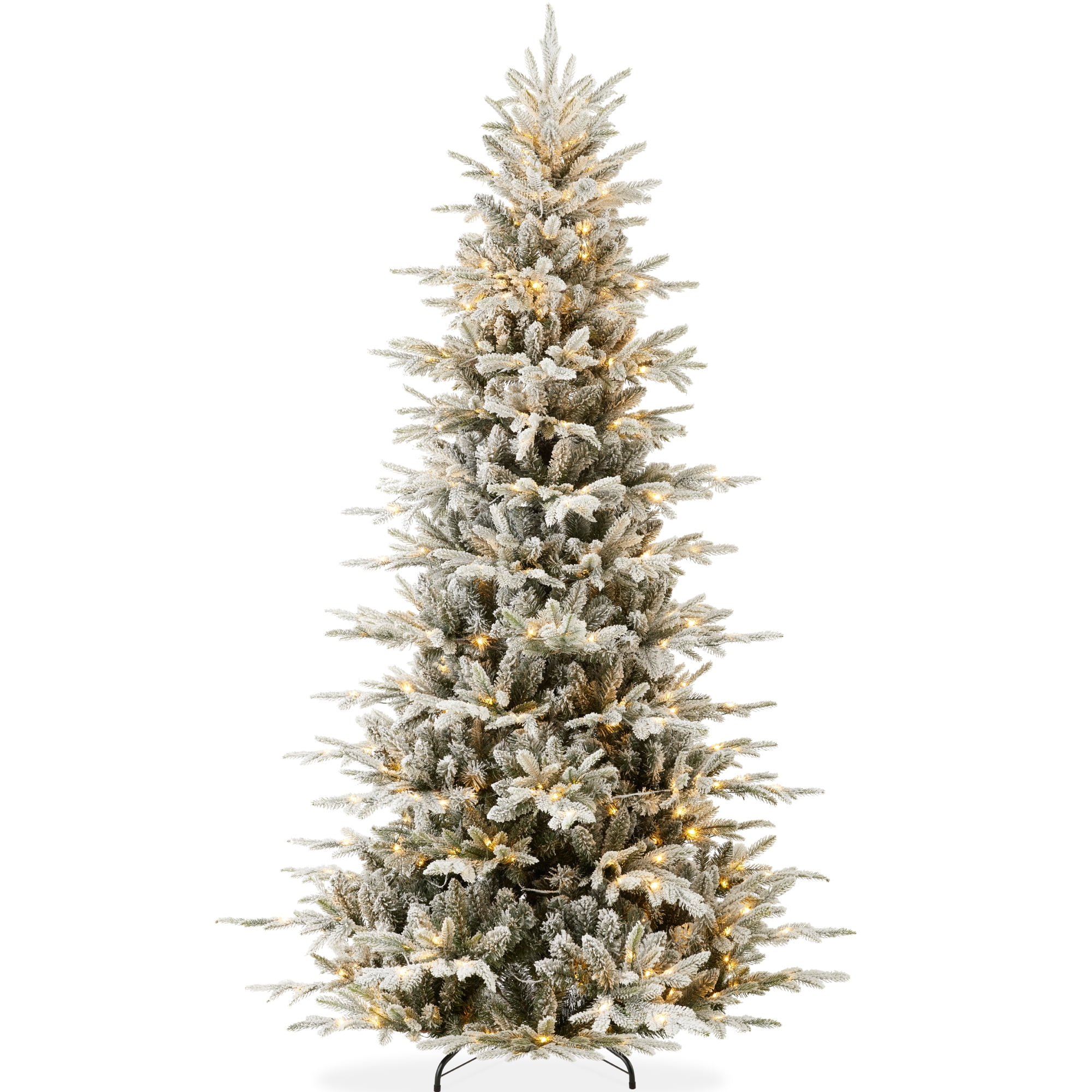 Best Choice Products 6ft Pre-Lit Flocked Artificial Aspen Noble Fir Christmas Tree w/ 1,350 Branch Tips, 300 LED Lights