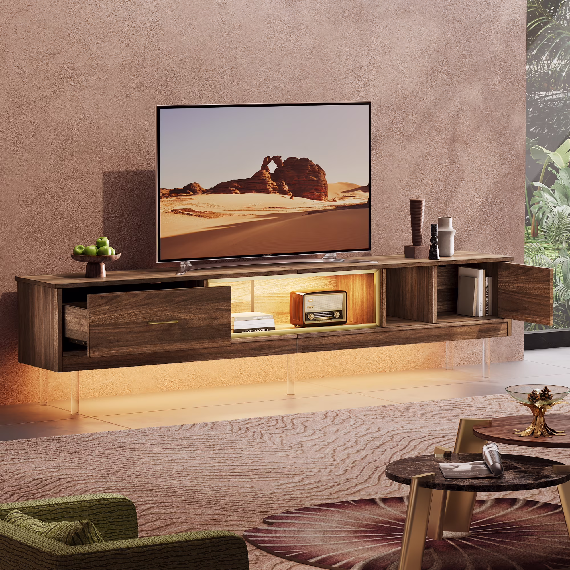 Bestier Floating TV Stand for TVs up to 90" LED Entertainment Center for Living Room, Walnut