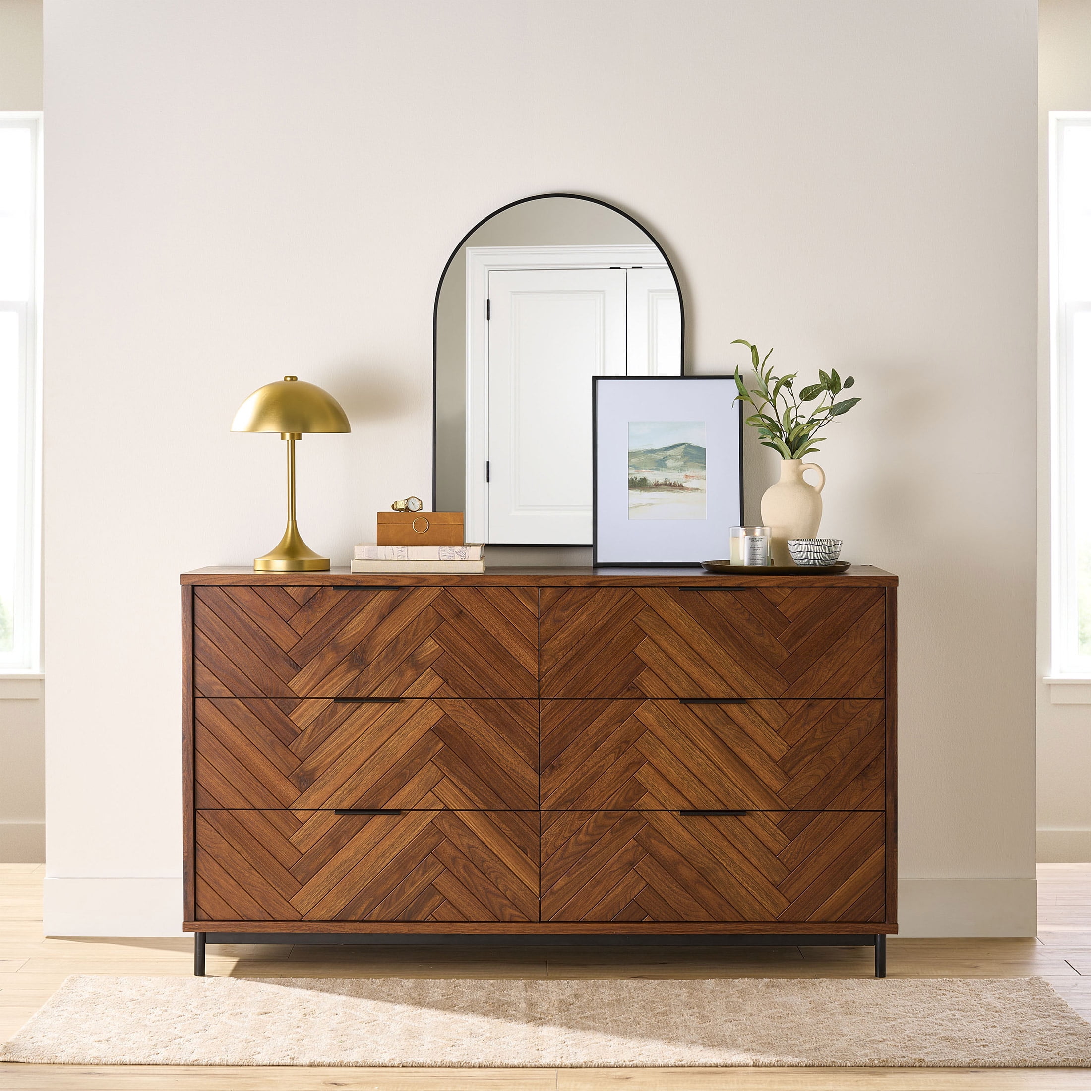 Better Homes & Gardens Wyatt Geo 6-drawer Dresser, Walnut Finish