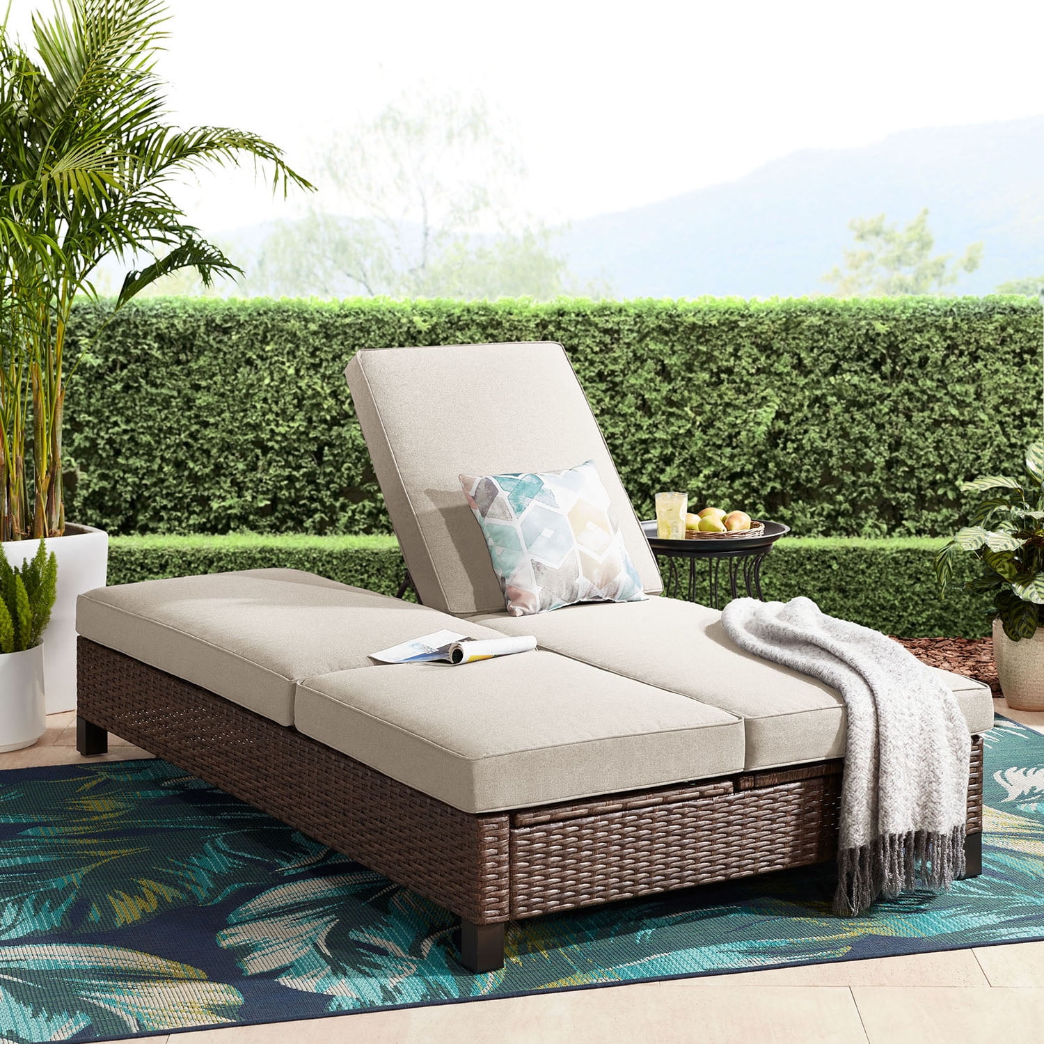 Better Homes & Gardens Brookbury Outdoor Double Chaise Lounge, Beige