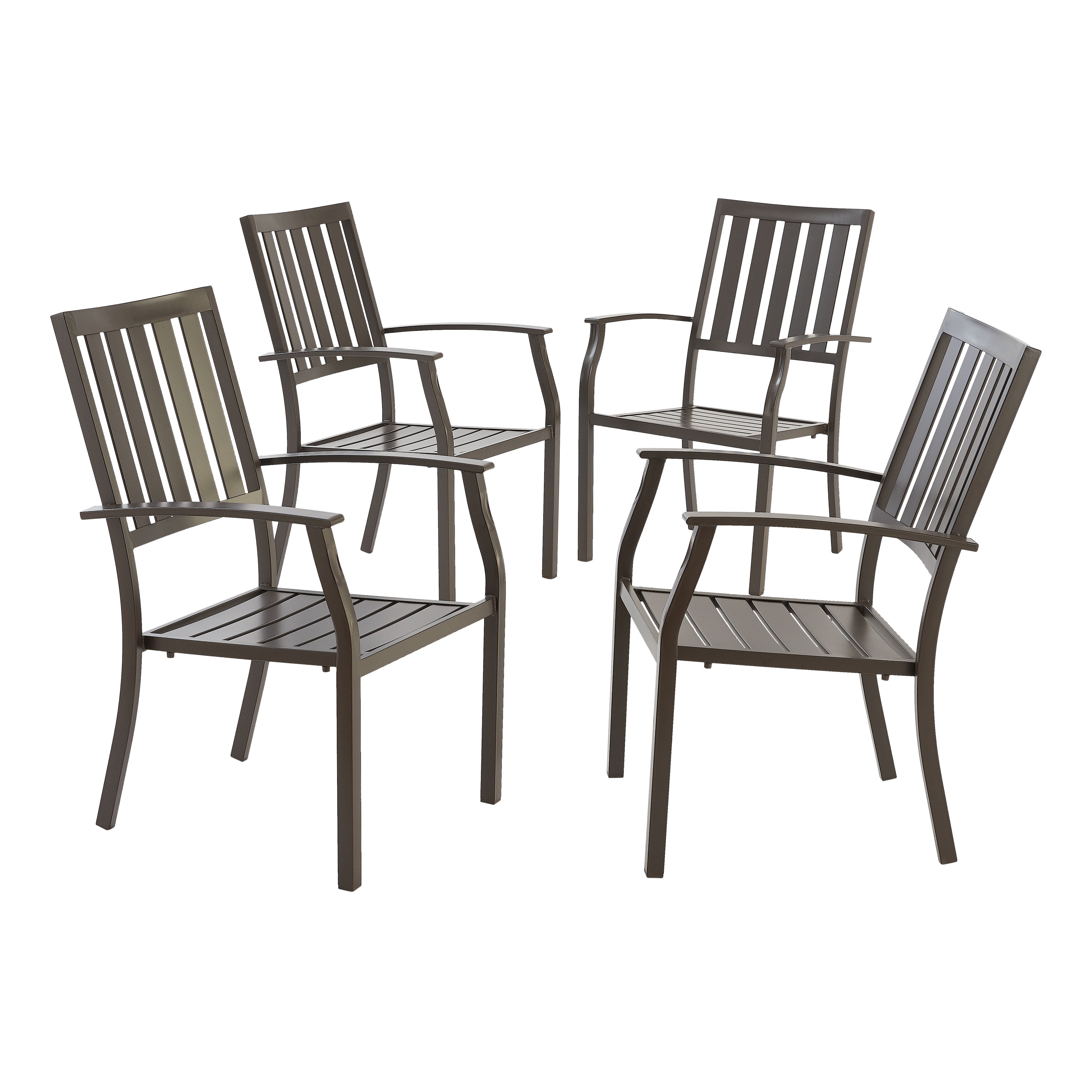 Better Homes & Gardens Camrose Farmhouse Steel Outdoor Slat Back Dining Chair - Set of 4, Brown