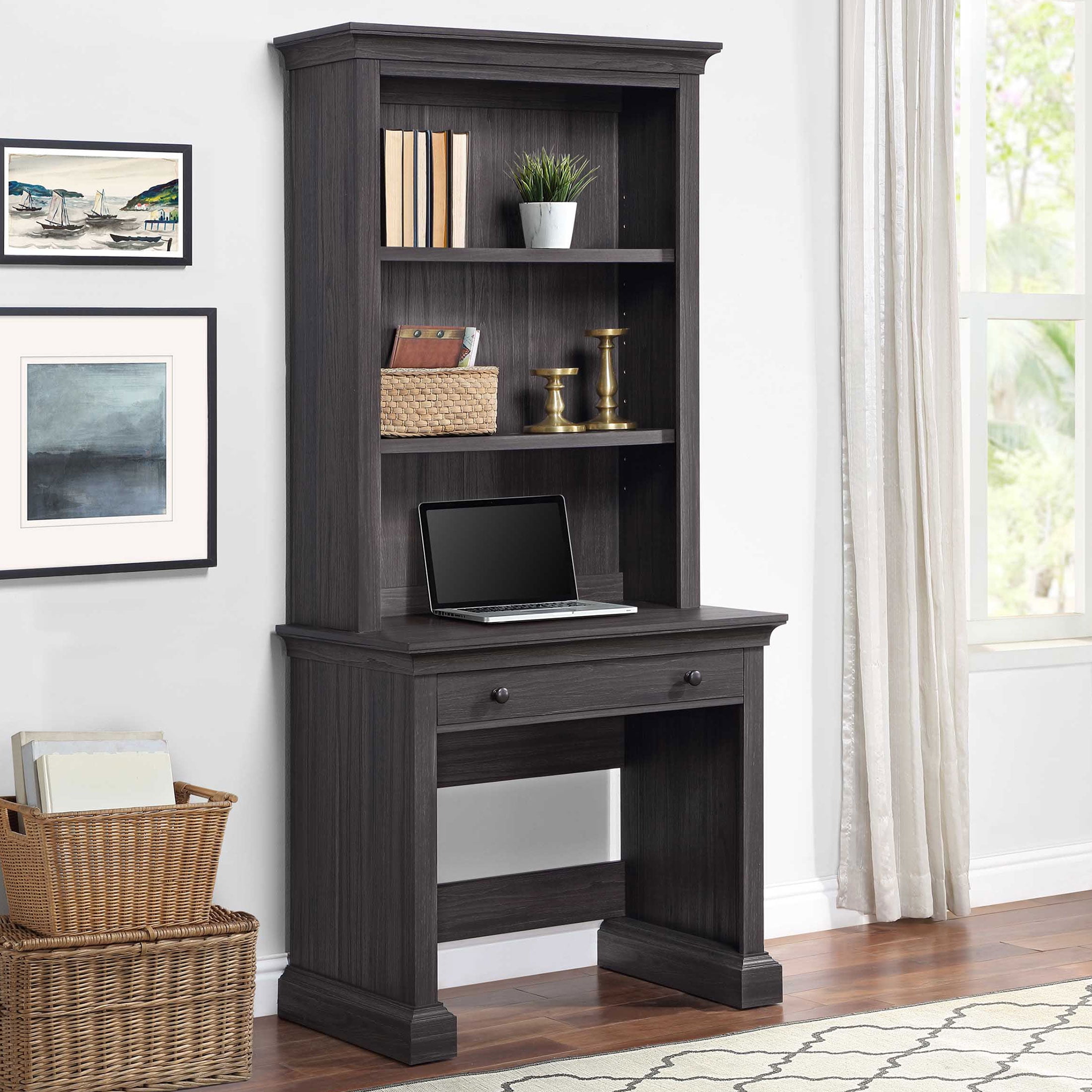 Better Homes & Gardens Canton Writing Desk with 2-Shelf Hutch, Tobacco Oak Finish