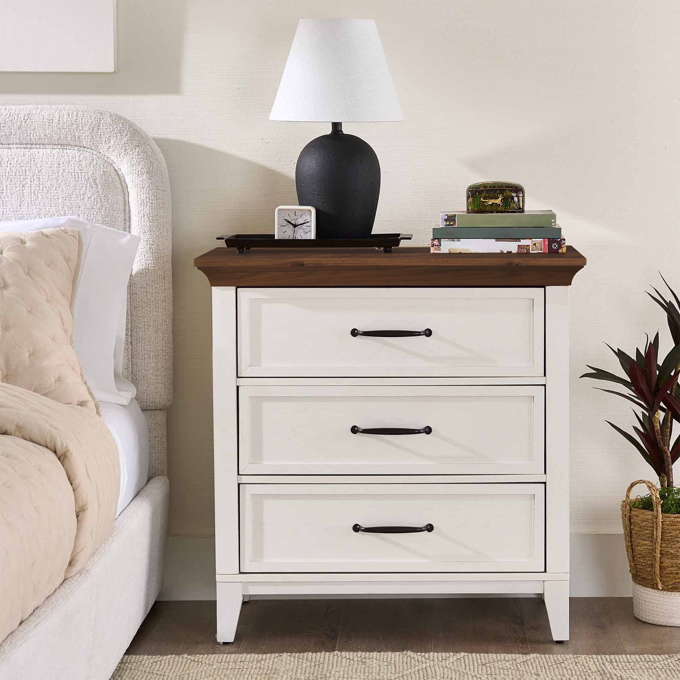 Better Homes & Gardens Canton 3-Drawer Nightstand With USB, White and Walnut