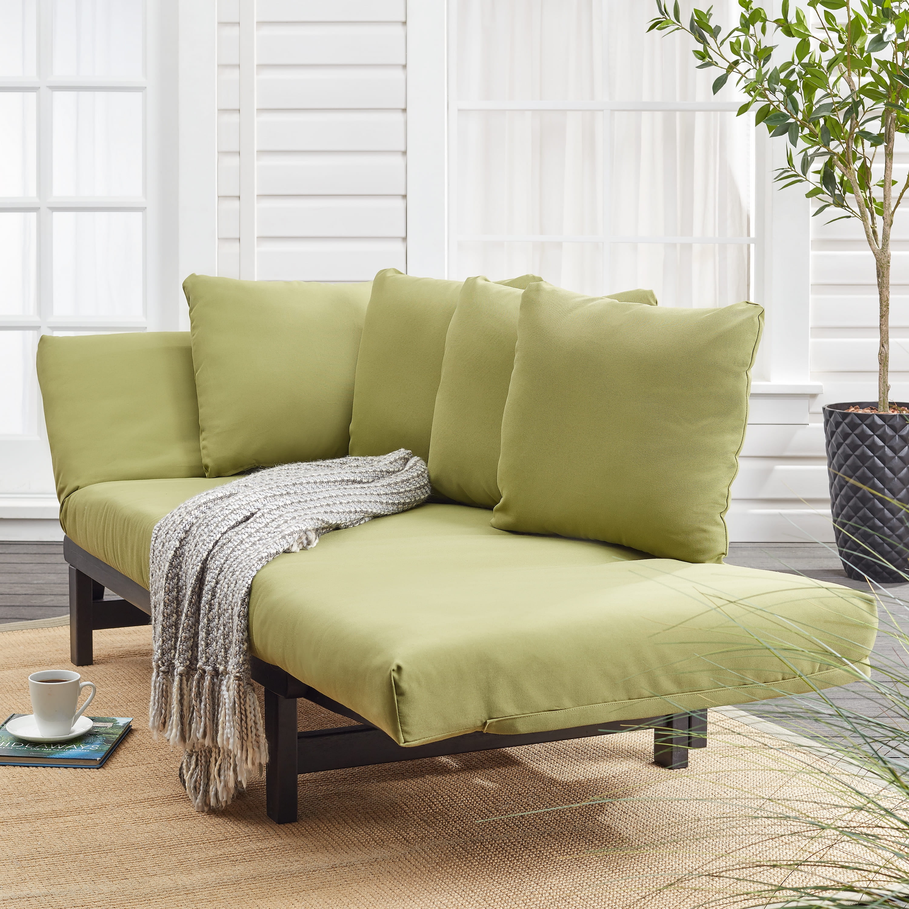 Better Homes & Gardens Delahey Convertible Studio Outdoor Daybed Sofa, Green Cushion