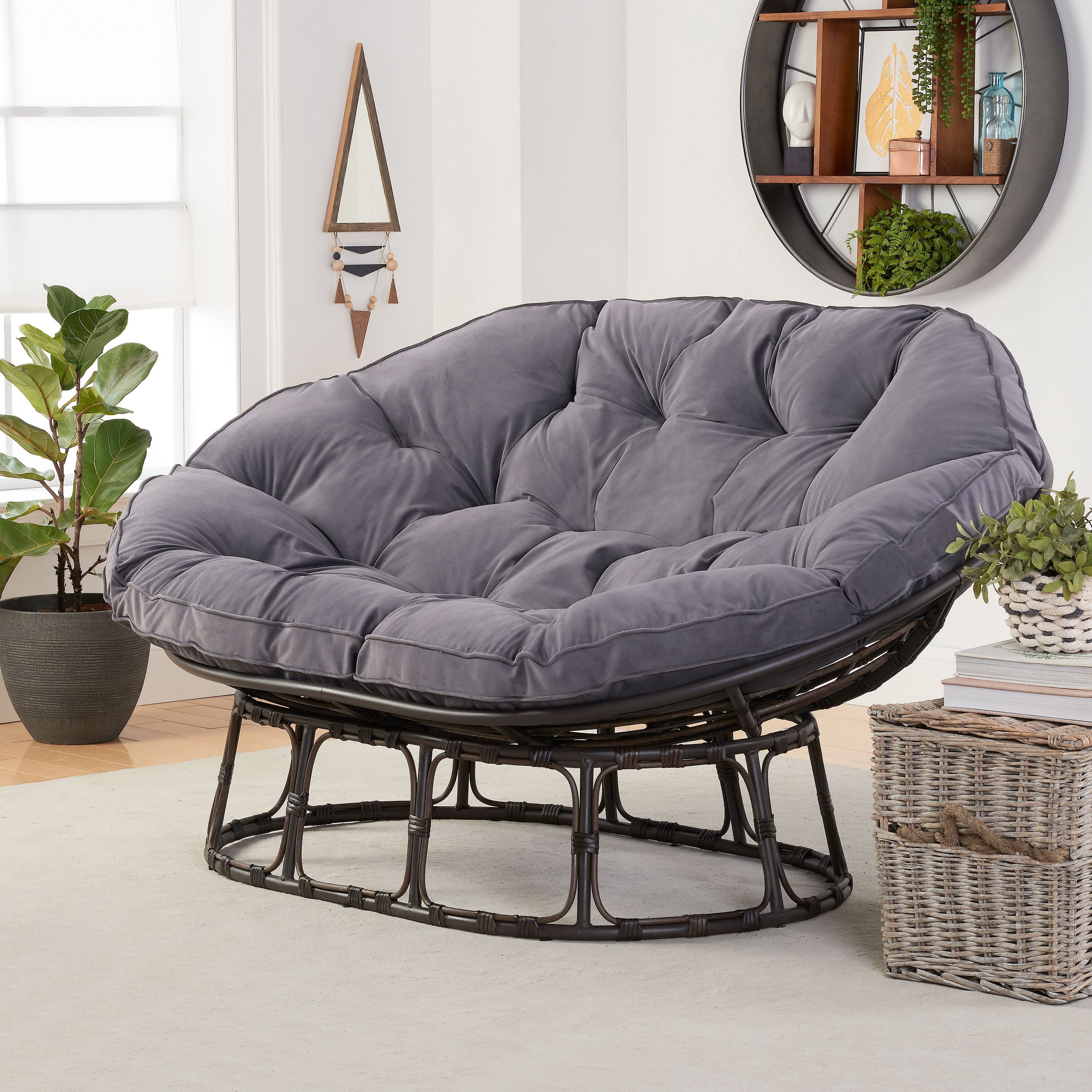 Better Homes & Gardens Double Papasan Accent Chair, Charcoal Gray