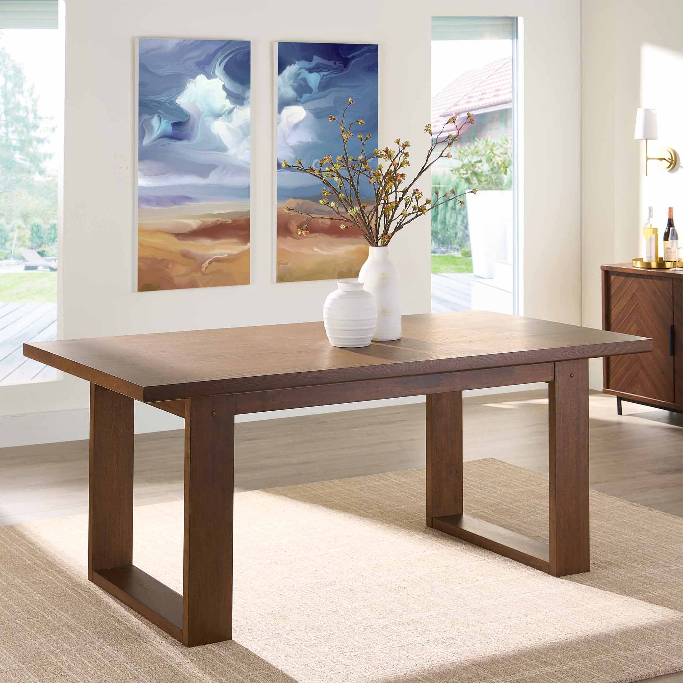 Better Homes & Gardens Ezra Collection Rectangular Double Pedestal Dining Table, 72 in, Walnut