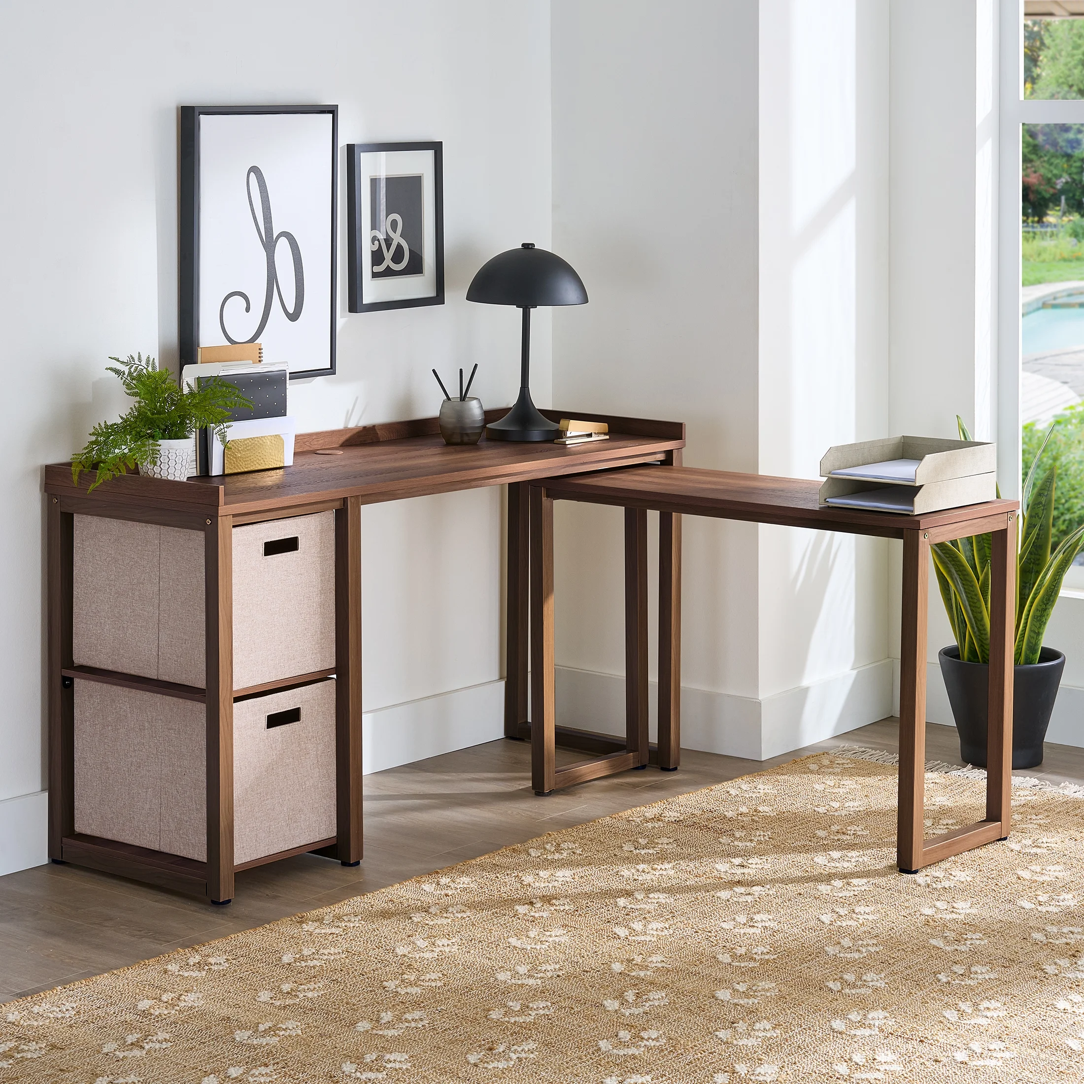 Better Homes & Gardens Ezra Modular L Desk with 2-Cube Storage, Walnut Finish