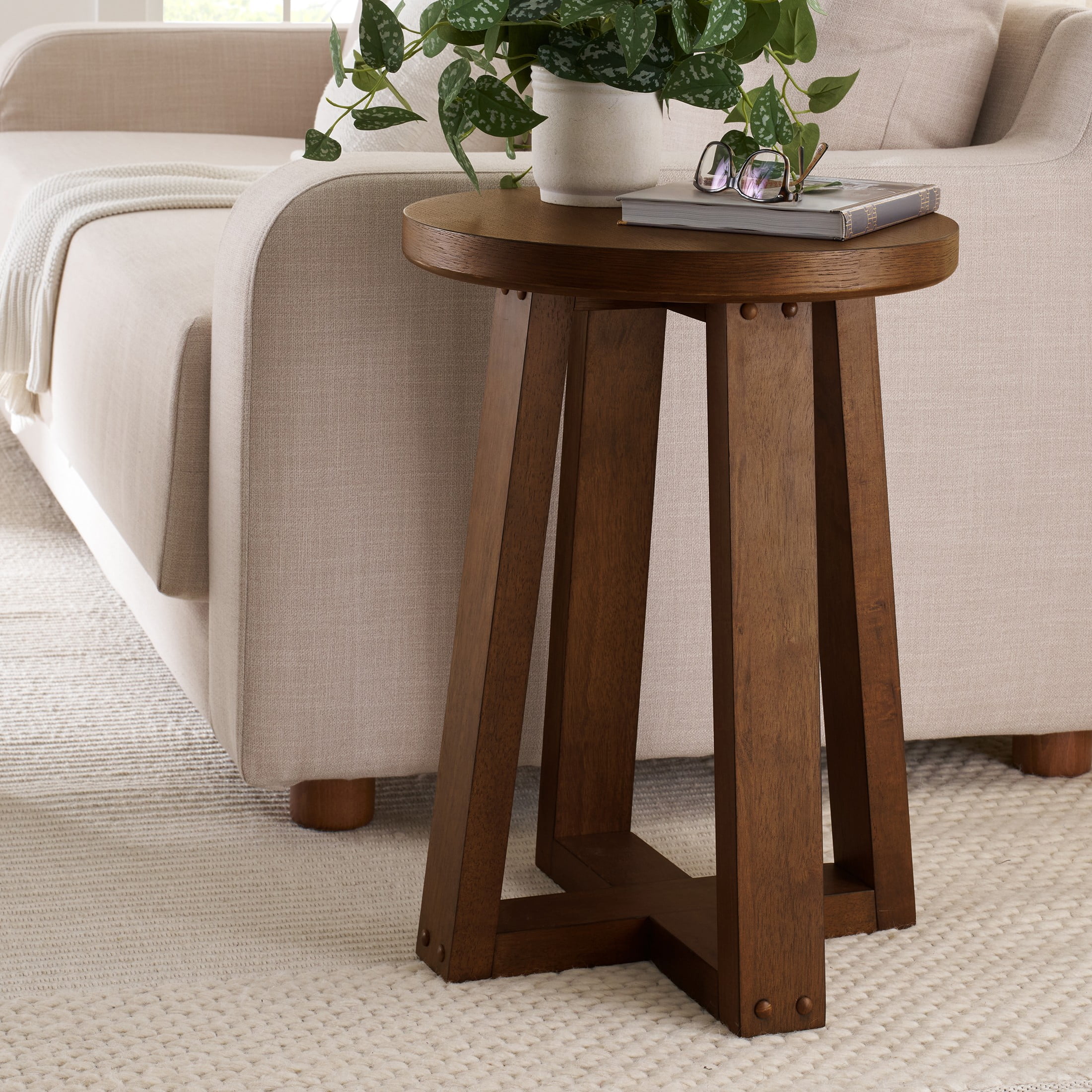 Better Homes & Gardens Ezra Round End Table, Walnut Finish
