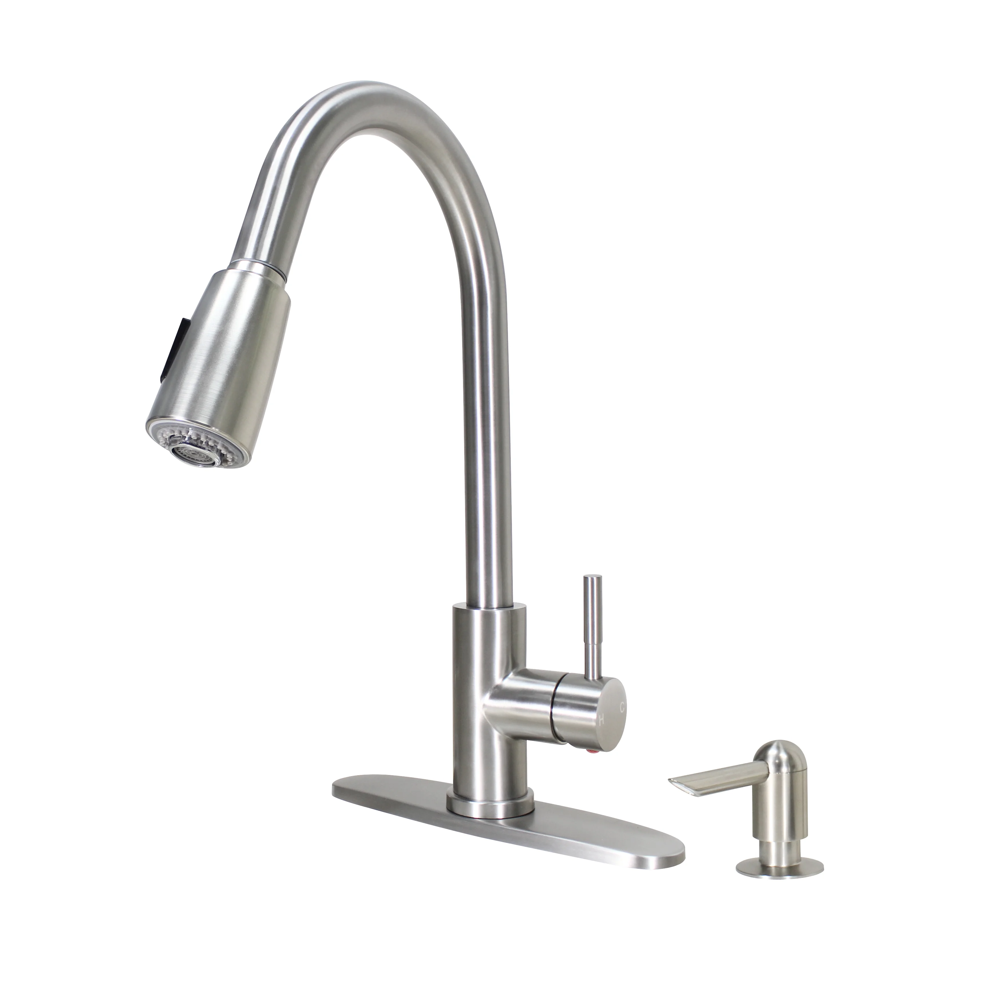 Better Homes & Gardens Elmont High Spout Single Handle Pull Down Kitchen Faucet with Soap Dispenser, Satin Nickel