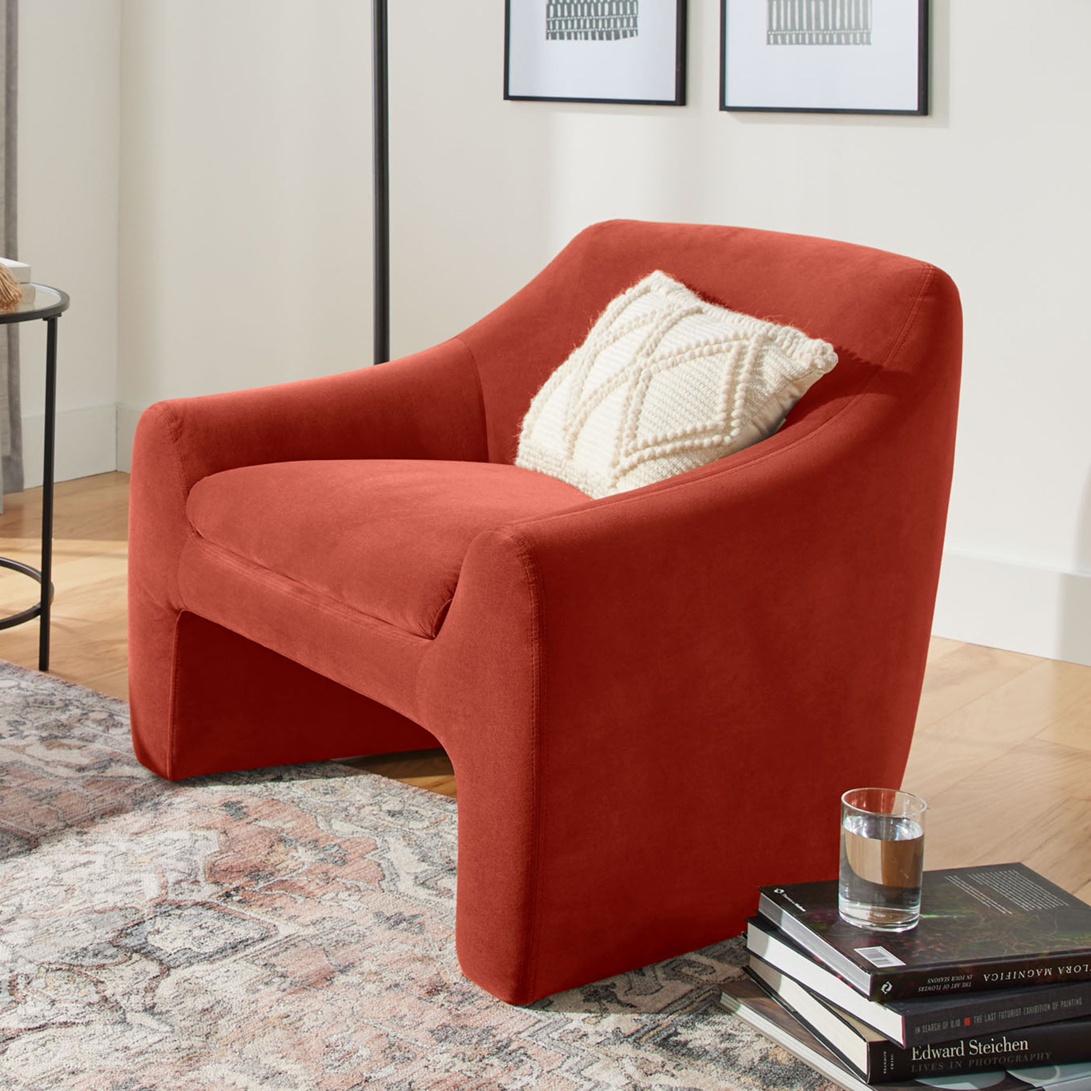 Better Homes & Gardens Emerson Curvy Accent Chair, Rustic Red Velvet