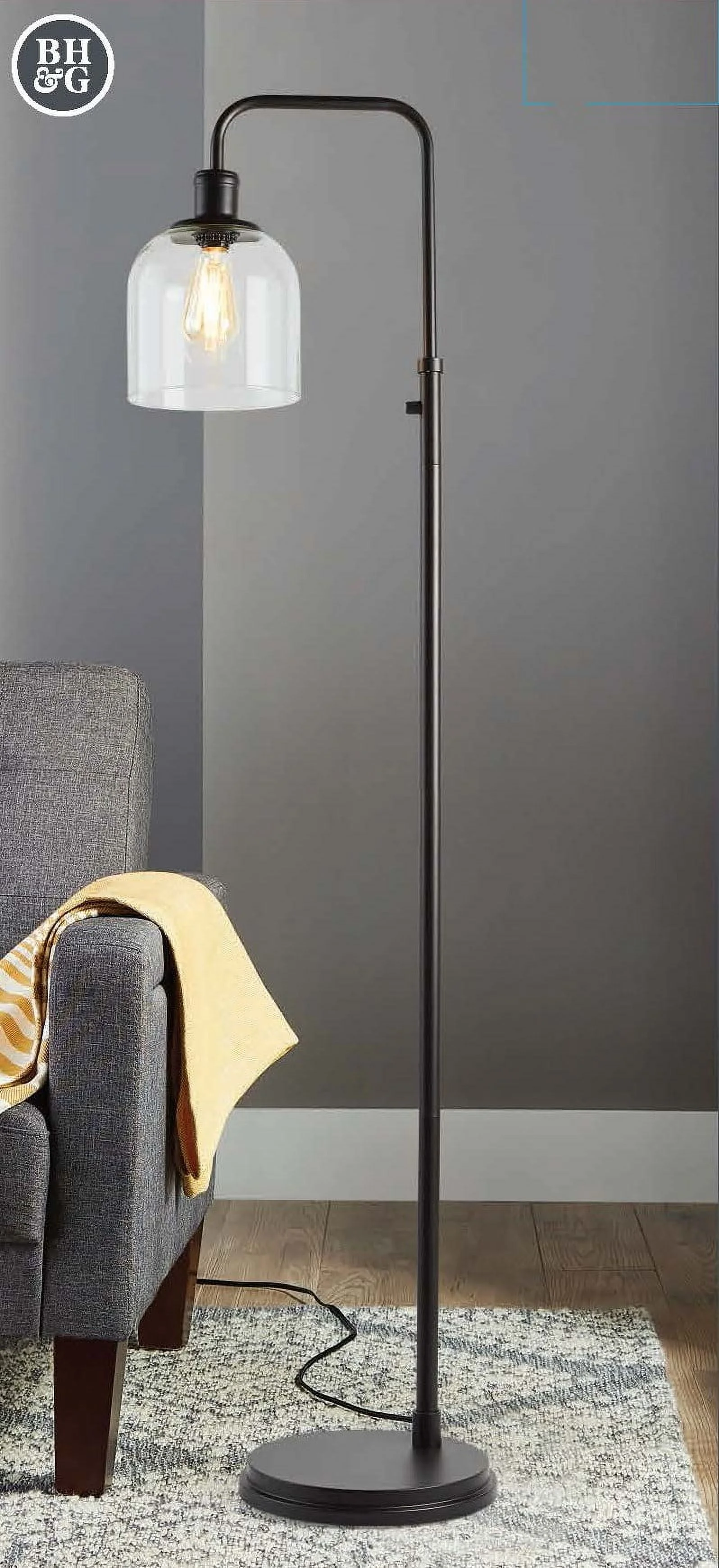 Better Homes & Gardens Farmhouse 60" 1-Light Floor Lamp, Black Metal Finish, Traditional, Adult Use.