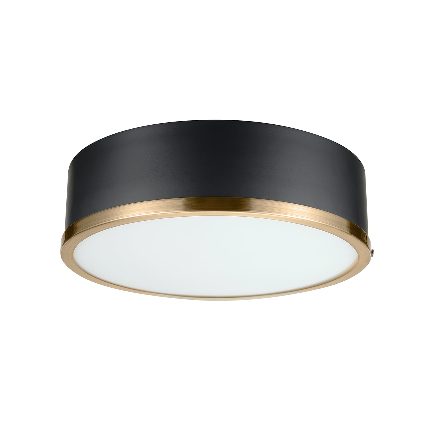Better Homes & Gardens Irving Park 2-Light Flush Mount, Matte Black Finish, Burnished Brass Accents, Frosted Glass Shade, LED Bulbs Included