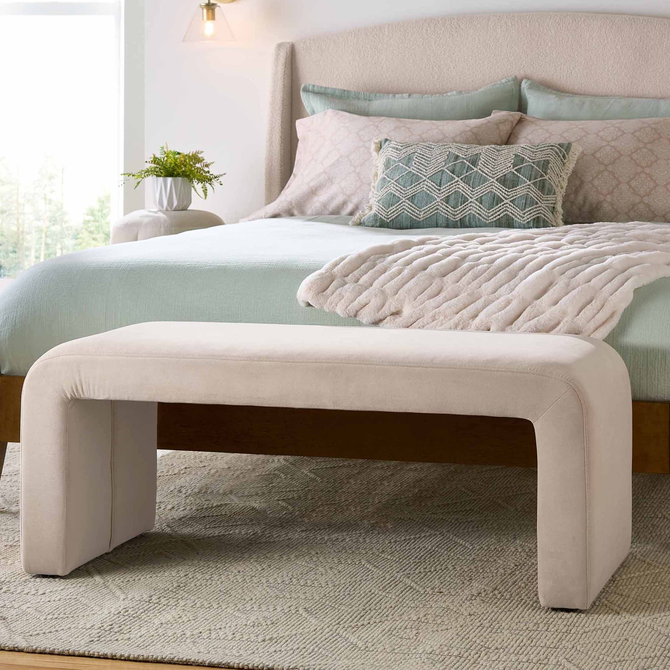 Better Homes & Gardens Juliet Velvet Waterfall Bench, Beige
