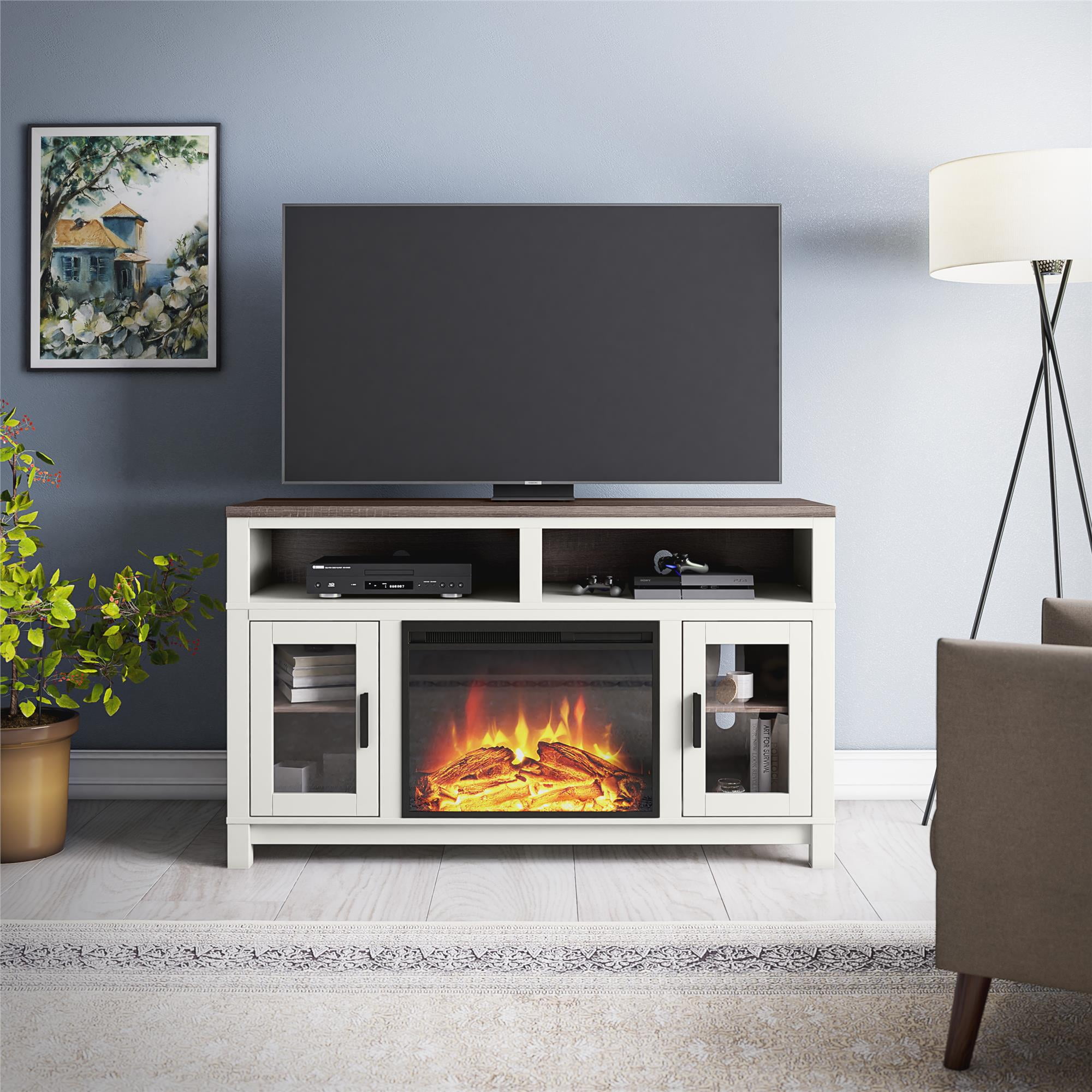 Better Homes & Gardens Langley Bay Electric Fireplace TV Stand for TVs up to 60", White