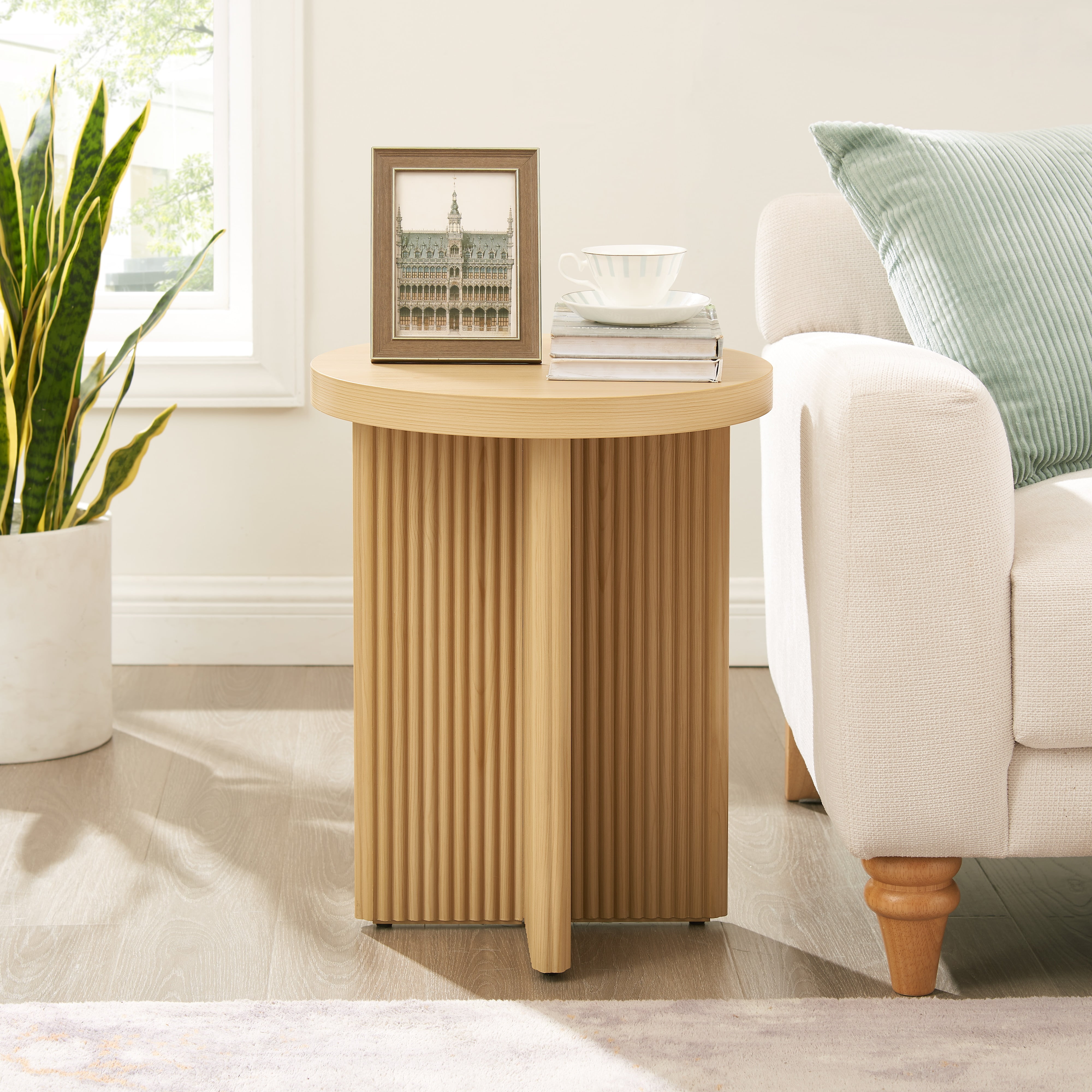 Better Homes & Gardens Lillian Fluted End Table, Natural Pine Finish