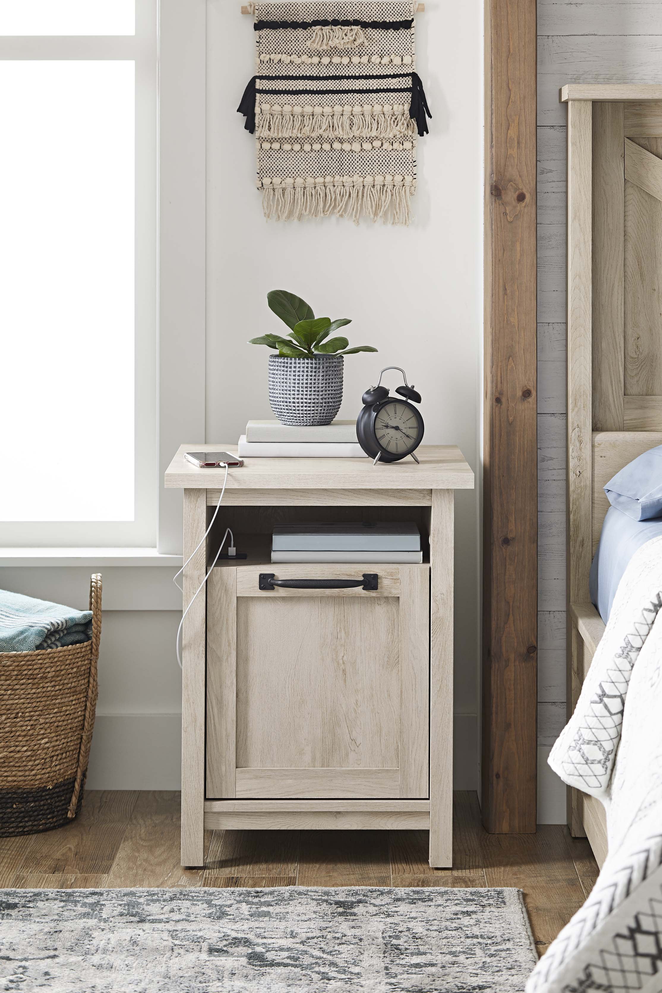 Better Homes & Gardens Modern Farmhouse USB Nightstand, Rustic White Finish