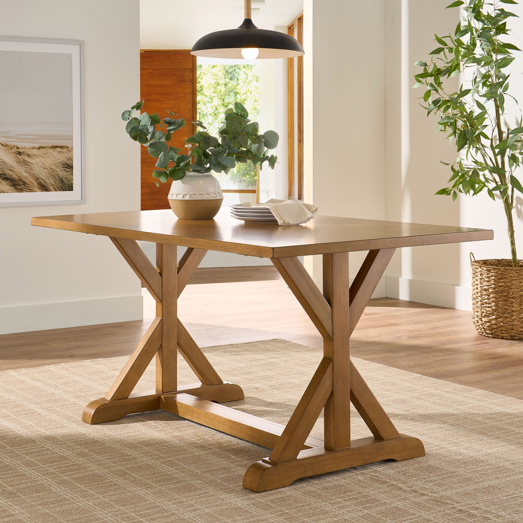 Better Homes & Gardens Modern 62 in Rectangle Solid Wood Dining Table, Light Honey