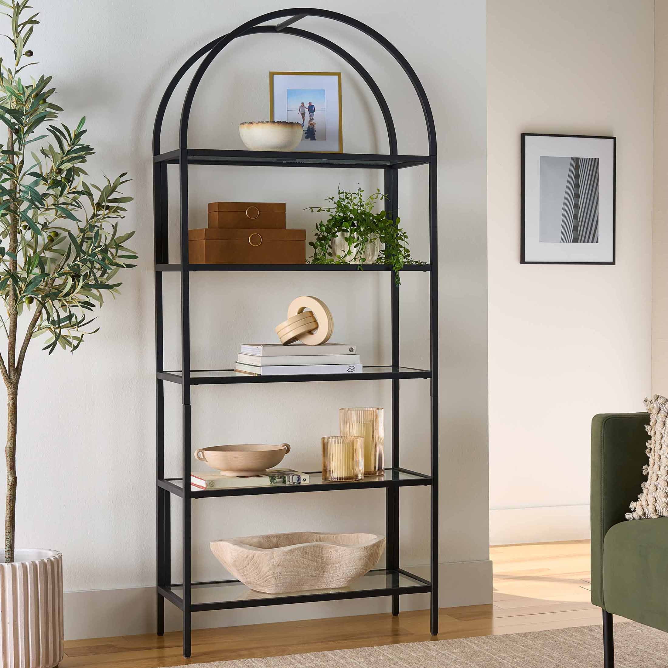 Better Homes & Gardens Nola Arch Bookshelf, Black Finish