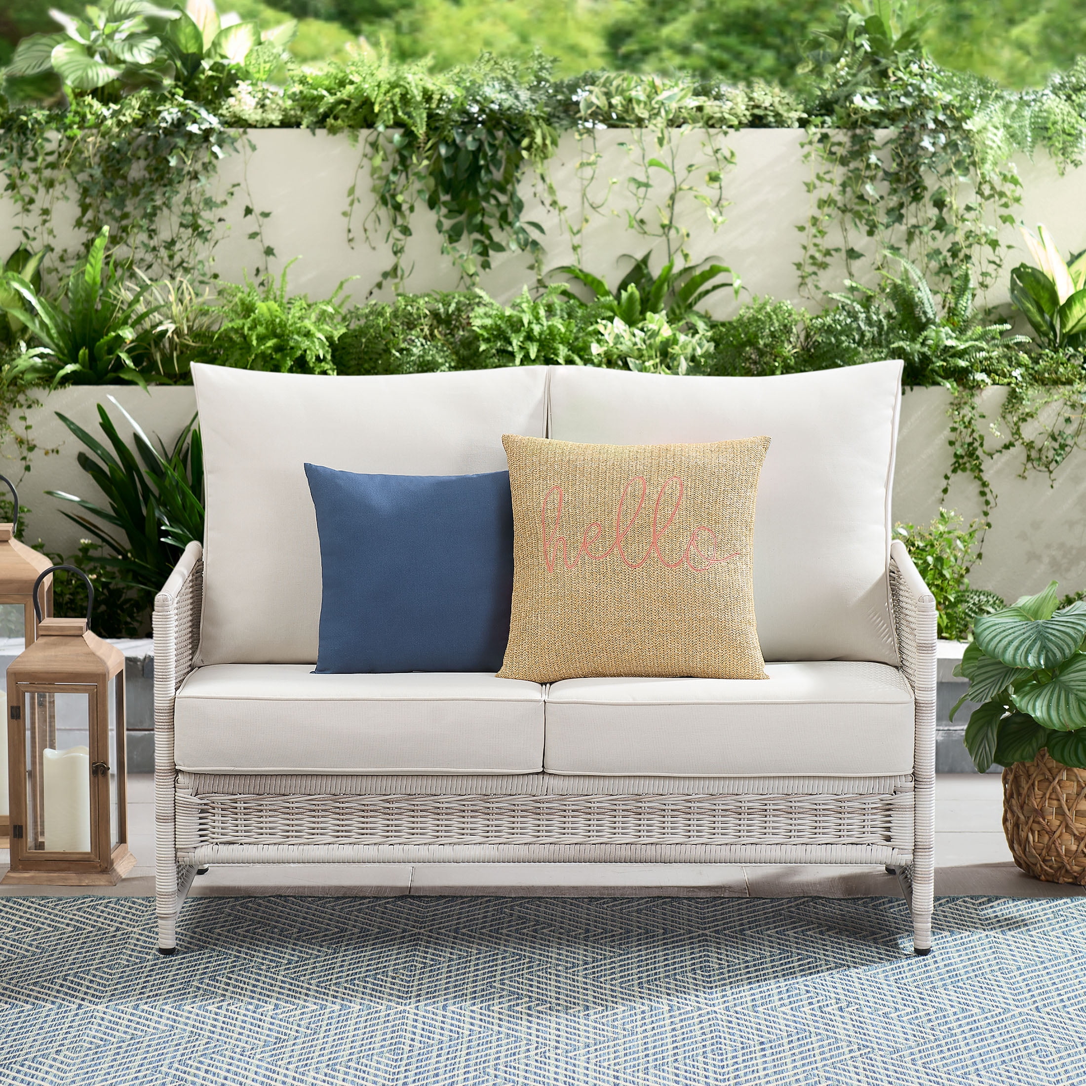 Better Homes & Gardens Paige 1 Piece Wicker Outdoor Loveseat with Cushions, White