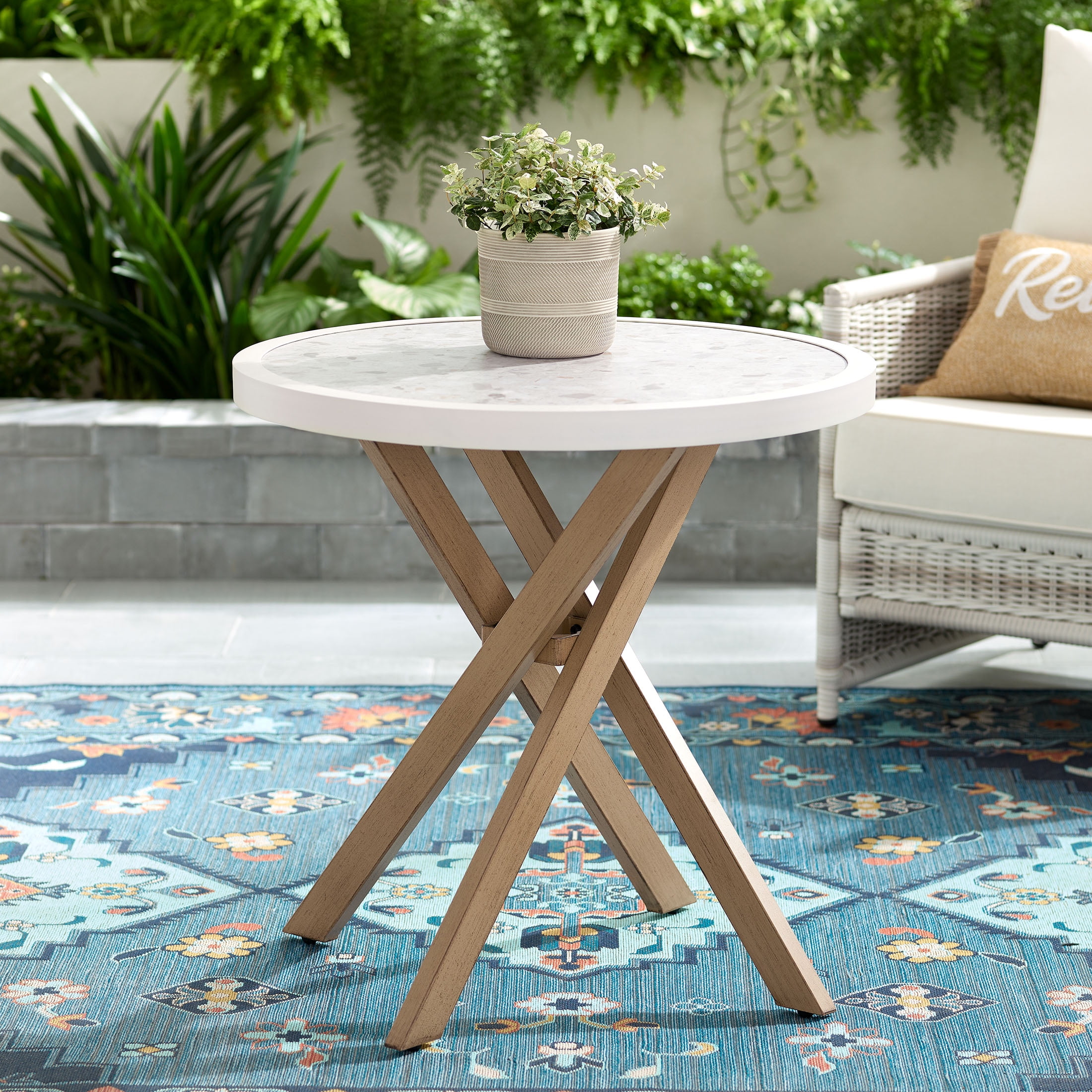 Better Homes & Gardens Paige 27" Round Outdoor Tile Top Bistro Table, White