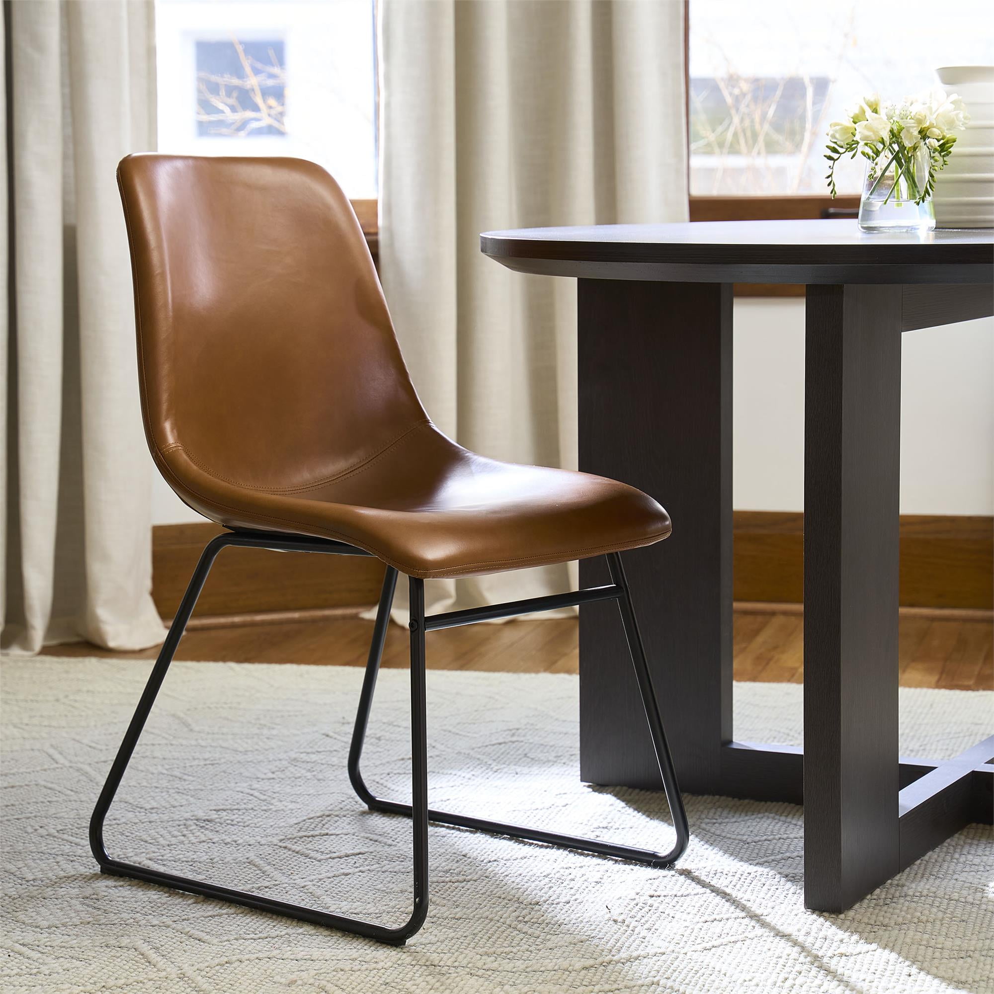 Better Homes & Gardens Scoop Dining Chair, Camel Faux Leather, 2 Pack