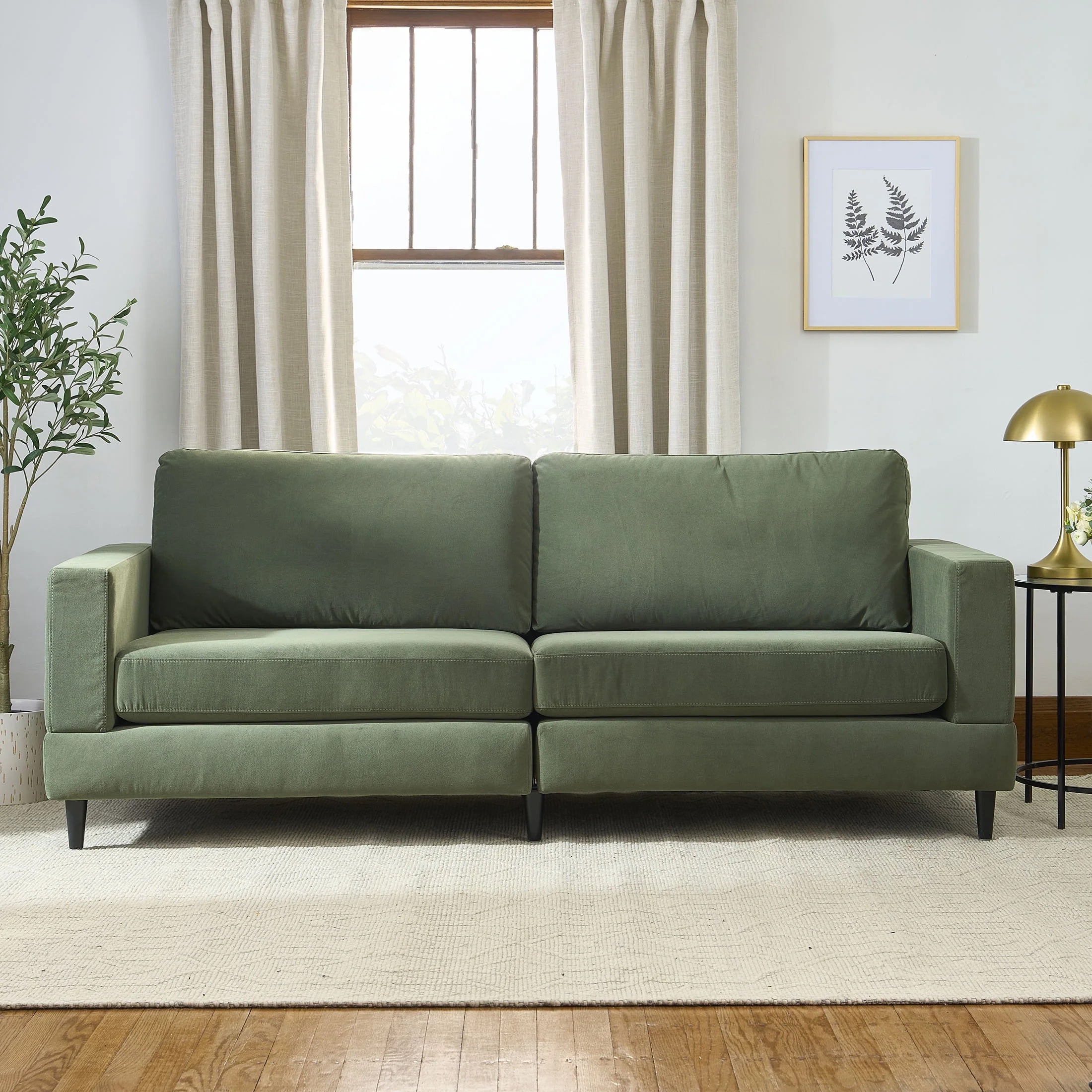 Better Homes & Gardens Springwood Wood Frame 83.46" Couch, Olive Velvet