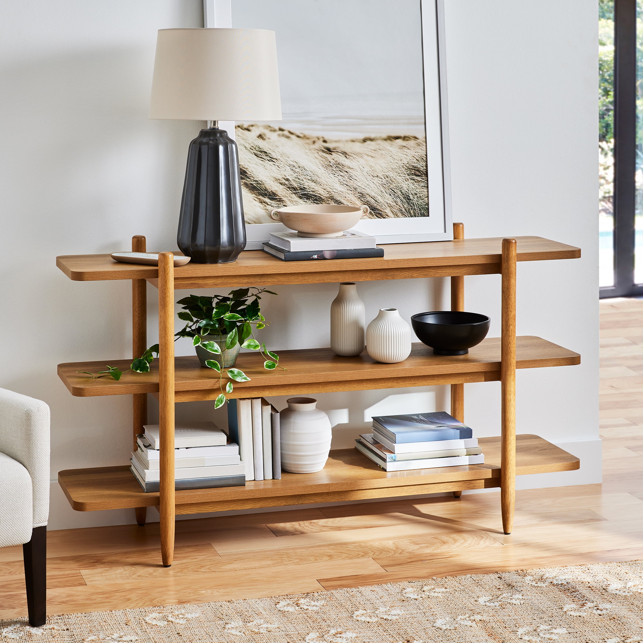 Better Homes & Gardens Springwood Horizontal Bookcase, Light Honey Finish