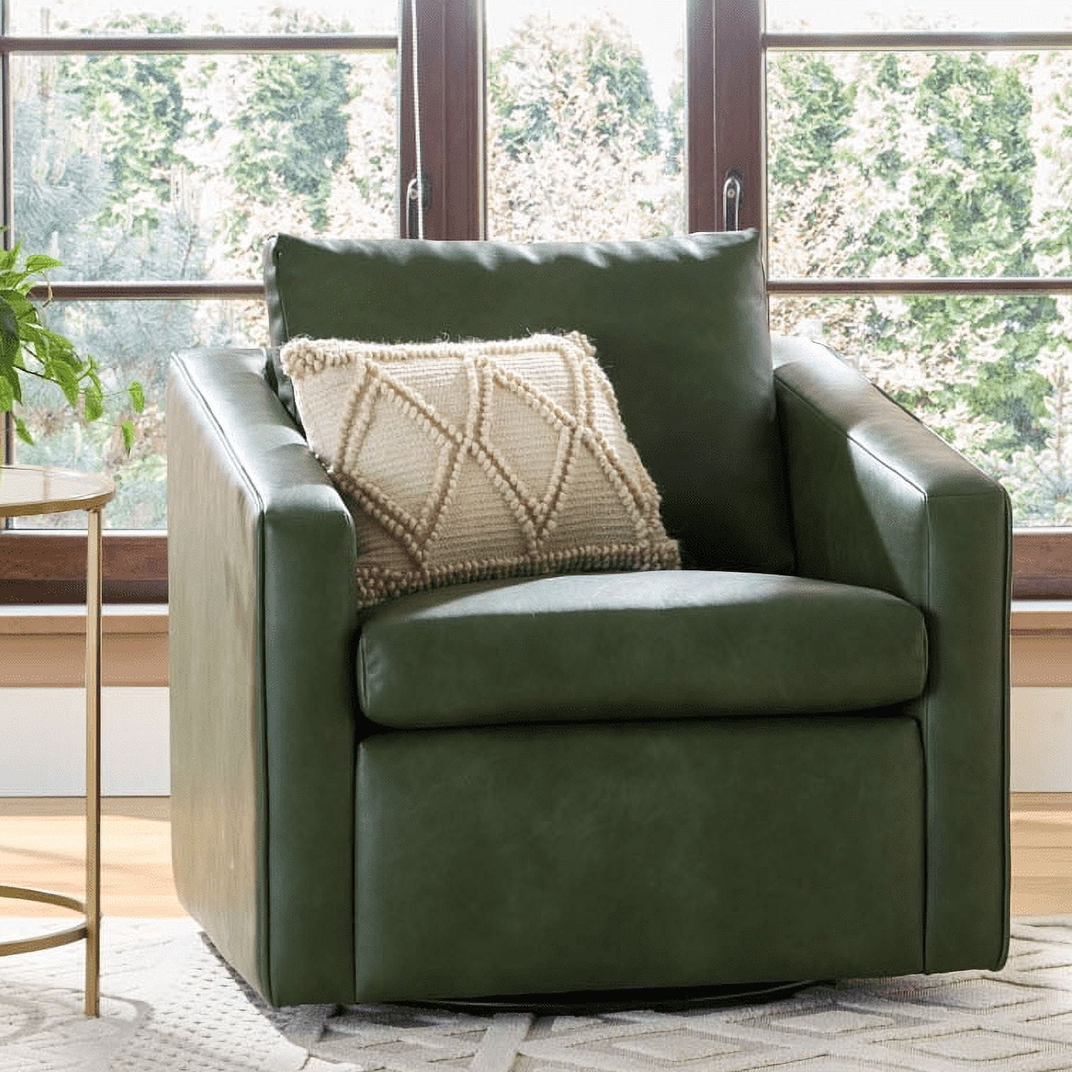 Better Homes & Gardens Steele Swivel Accent Chair, Olive Faux Leather