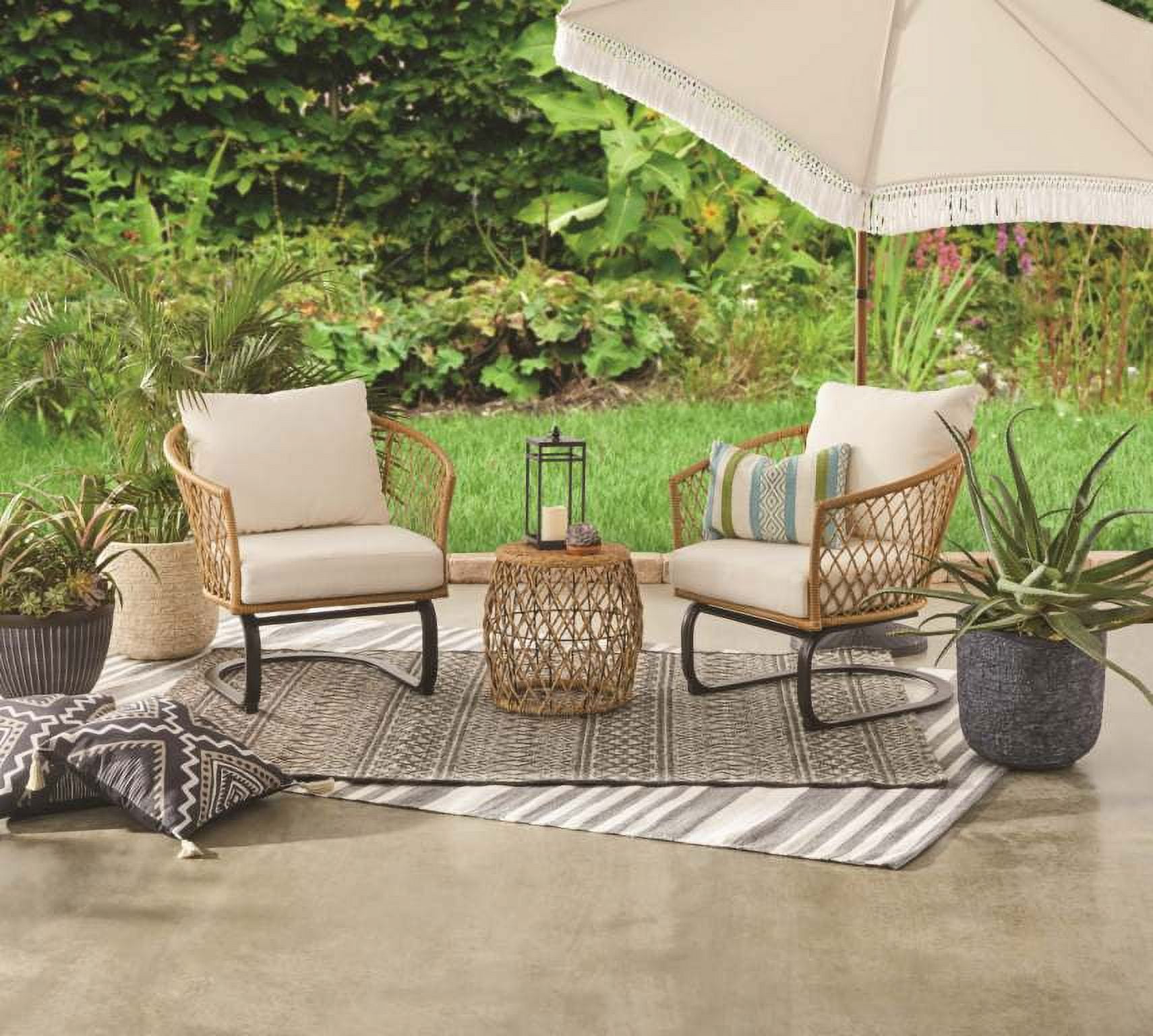 Better Homes & Gardens Ventura 3-Piece Outdoor Boho Wicker Chat Set, White