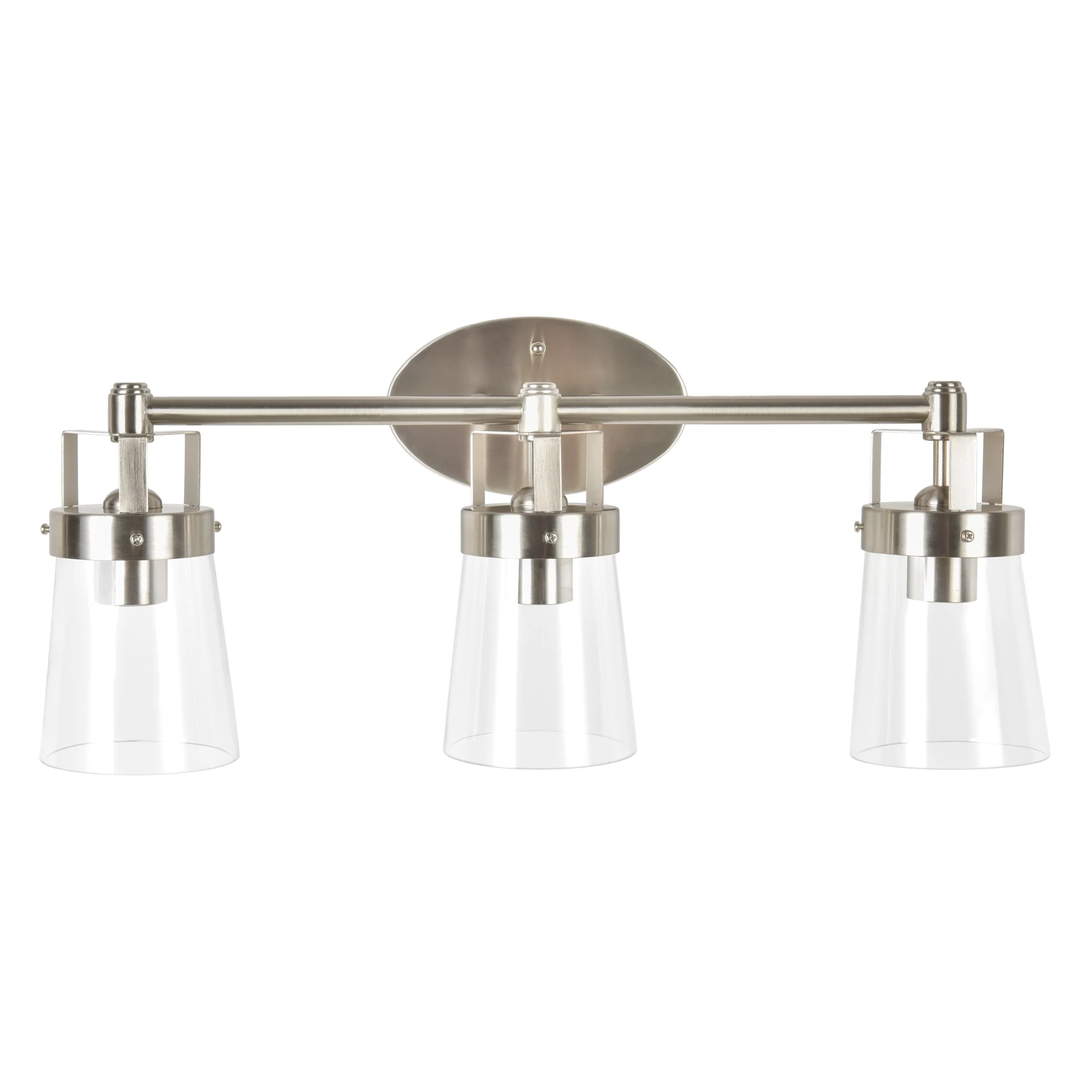 Better Homes & Gardens 22" Contemporary 3-Head Vanity Light, Satin Nickel Finish Clear Glass Shades