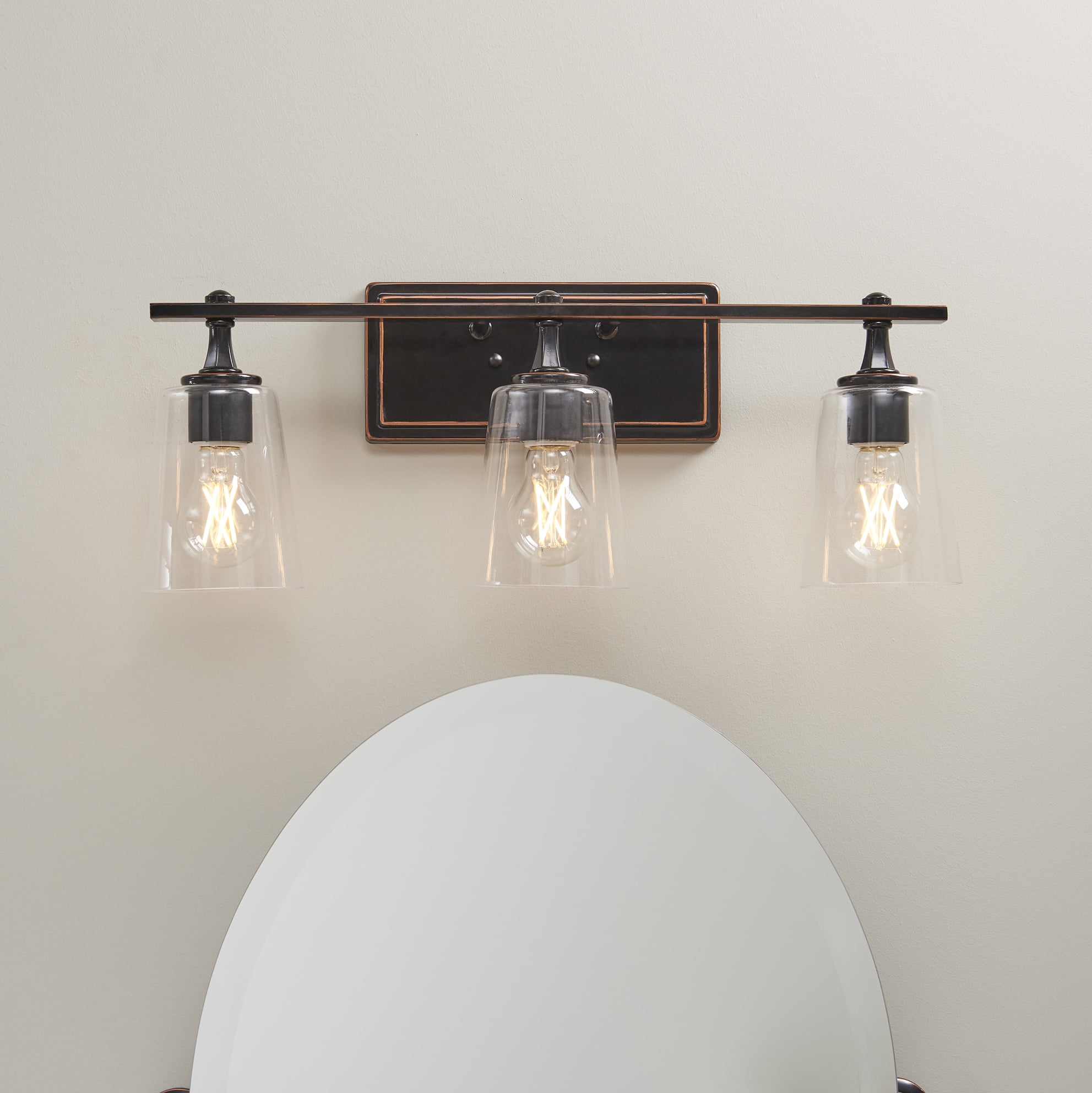 Better Homes & Gardens 22" Modern 3-Light Bronze Vanity Light, Glass Shades, Bulbs Not Included