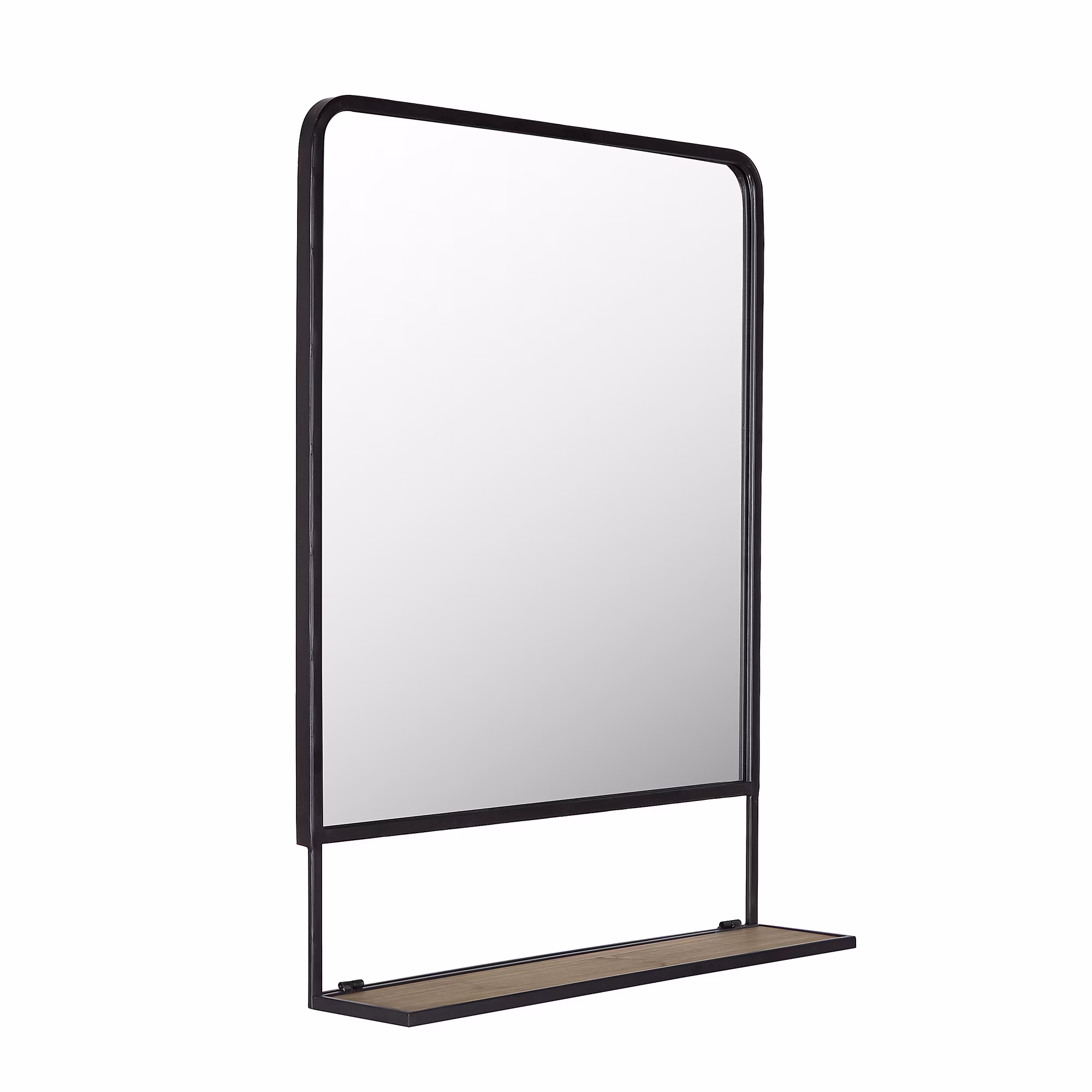 Better Homes & Gardens 24 x 32 Industrial Metal Wall Mount Vanity Mirror with Foldable Wood Shelf, Black