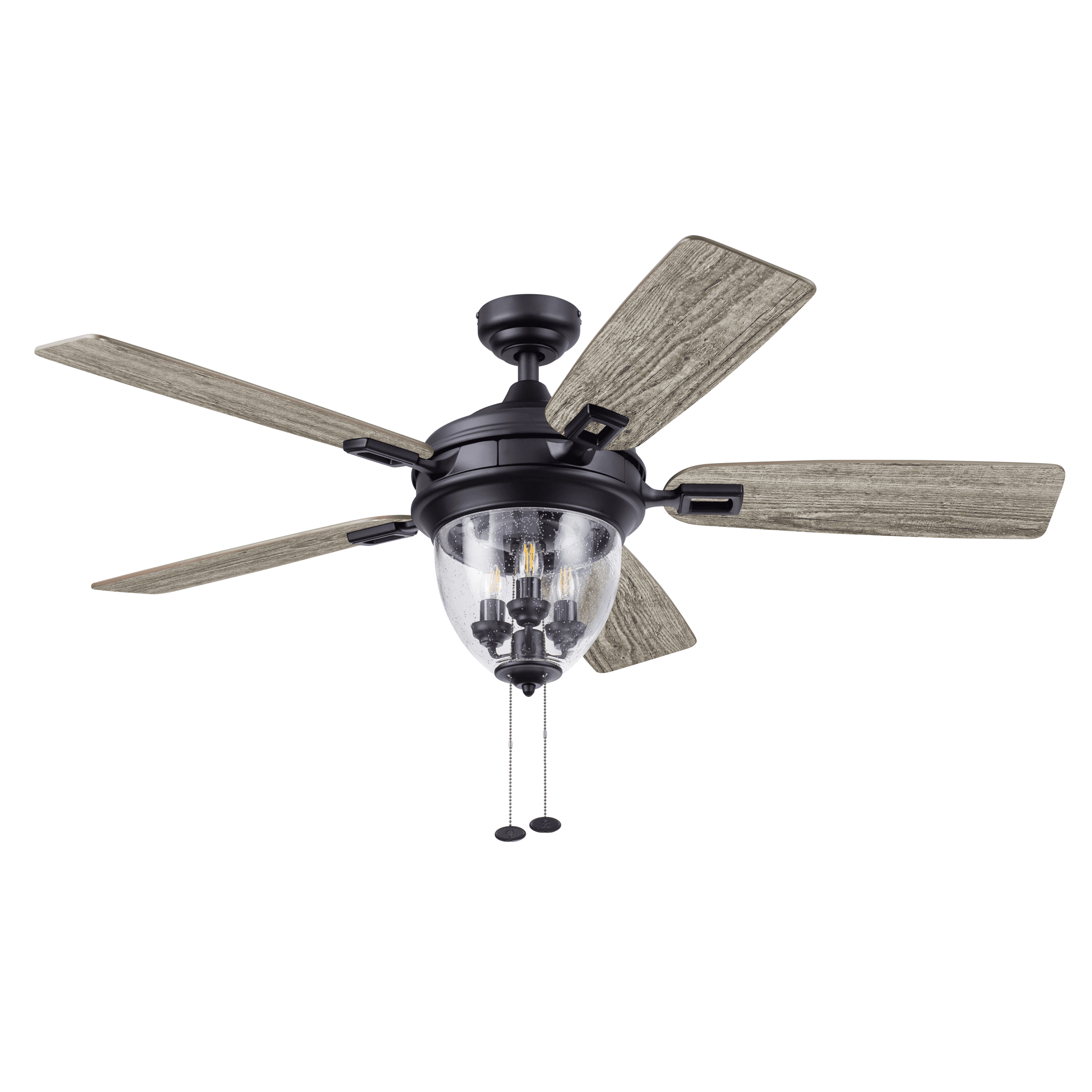 Better Homes & Gardens 52" Matte Black Indoor/Outdoor Ceiling Fan with Lights, 5 Blades, Pull Chains & Reverse Airflow