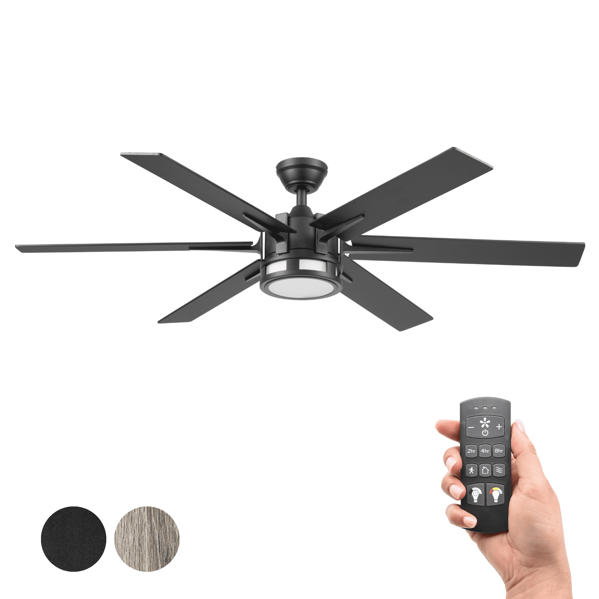 Better Homes & Gardens 56" Black Large Indoor Ceiling Fan with Color Changing Light 6 Blades Remote and Reverse Airflow