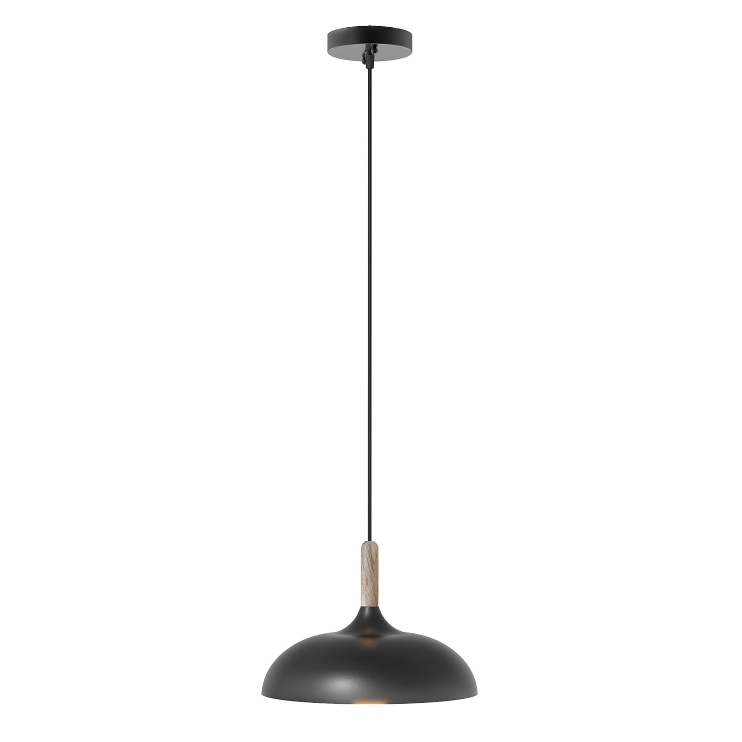 Better Homes & Gardens Single Head Pendant Light with Round Shade Matte Black Finish, A19 60W Soft White, Medium Base, Dimmable, 1 pack