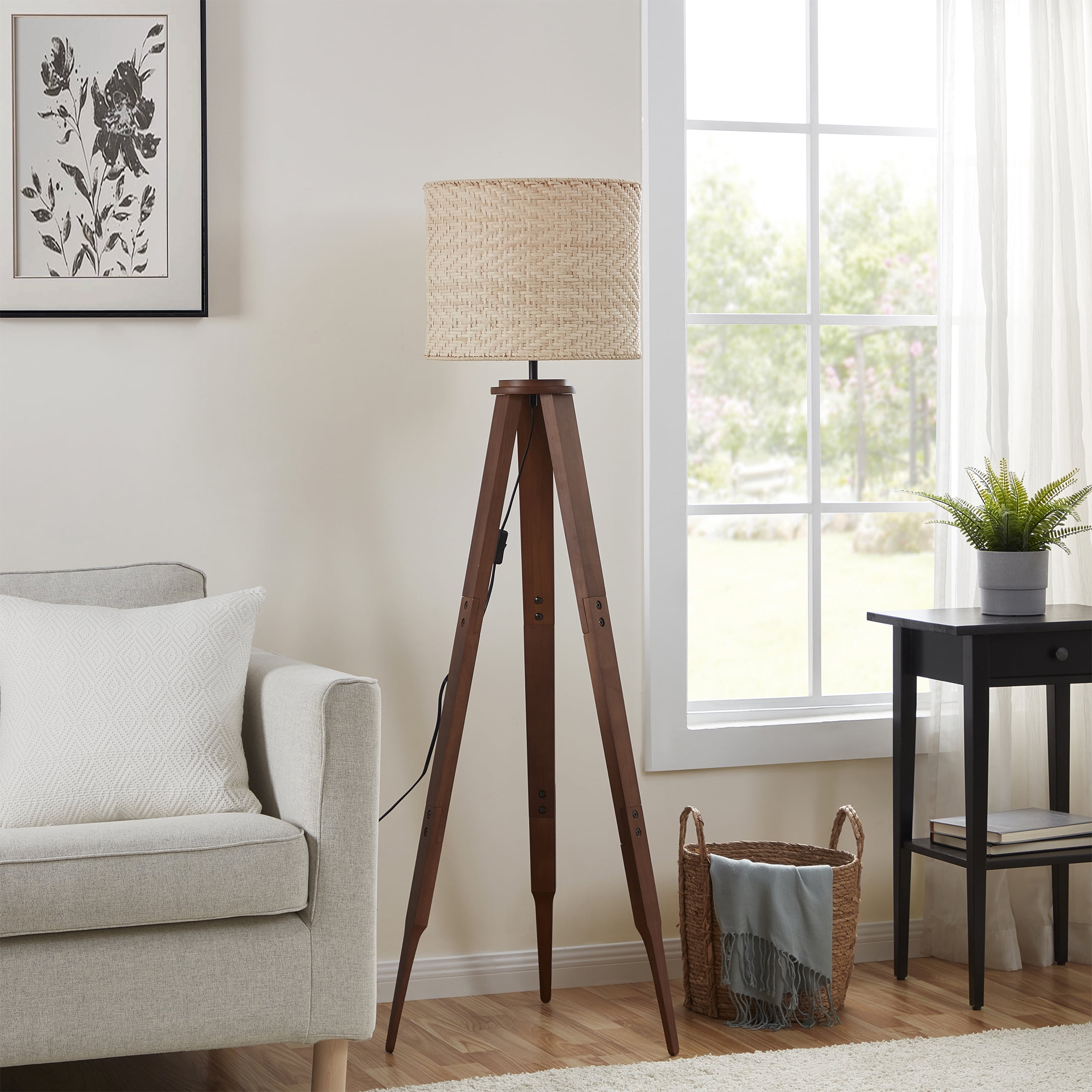 Better Homes & Gardens 60" Wooden Tripod Floor Lamp, Brown