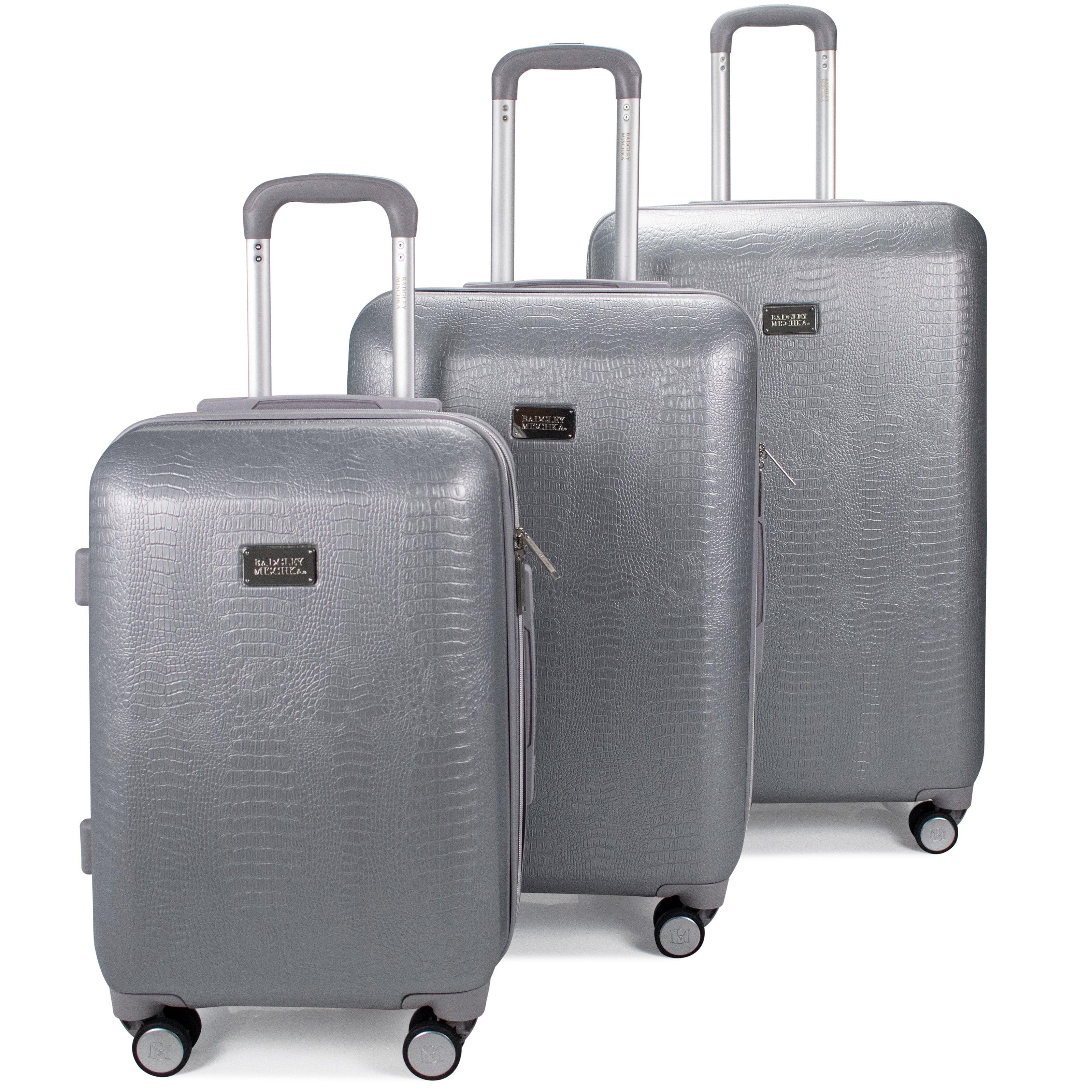 BADGLEY MISCHKA BMLUGSETSNSIL Snakeskin 3 Piece Expandable Luggage Set (Silver)