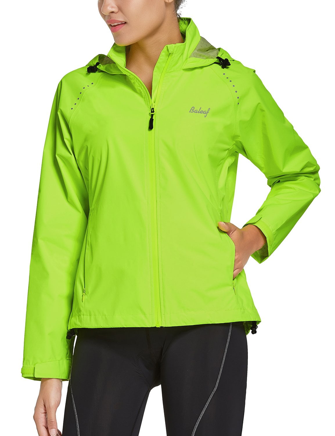 BALEAF Women' Cycling Running Rain Jackets Waterproof Hiking Wind Breakers Golf Lightweight Packable Reflective Fluorescent Yellow Size M