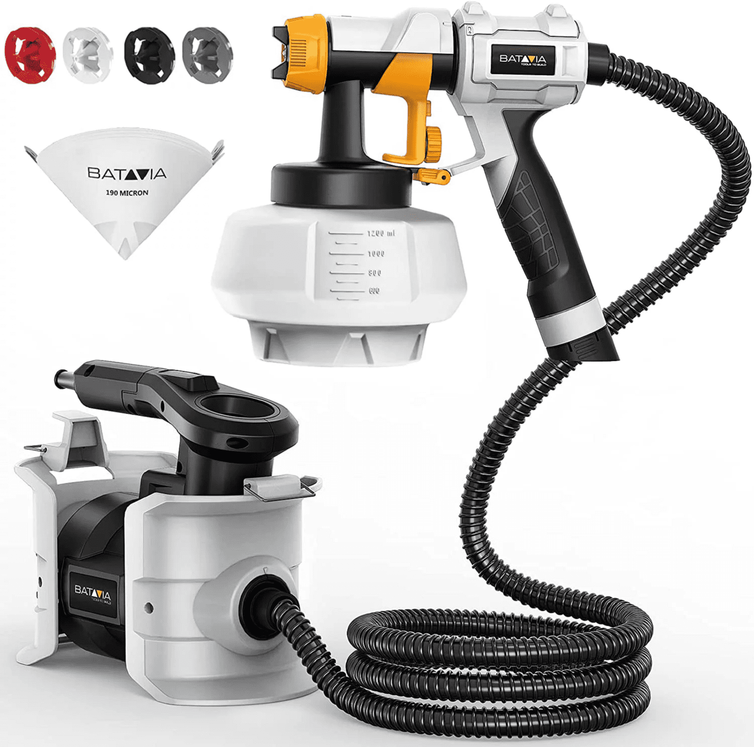 BATAVIA BSG0140, 700W, Grey Electric HVLP Paint Sprayer, 1200ml, 3 Patterns, 4 Nozzles