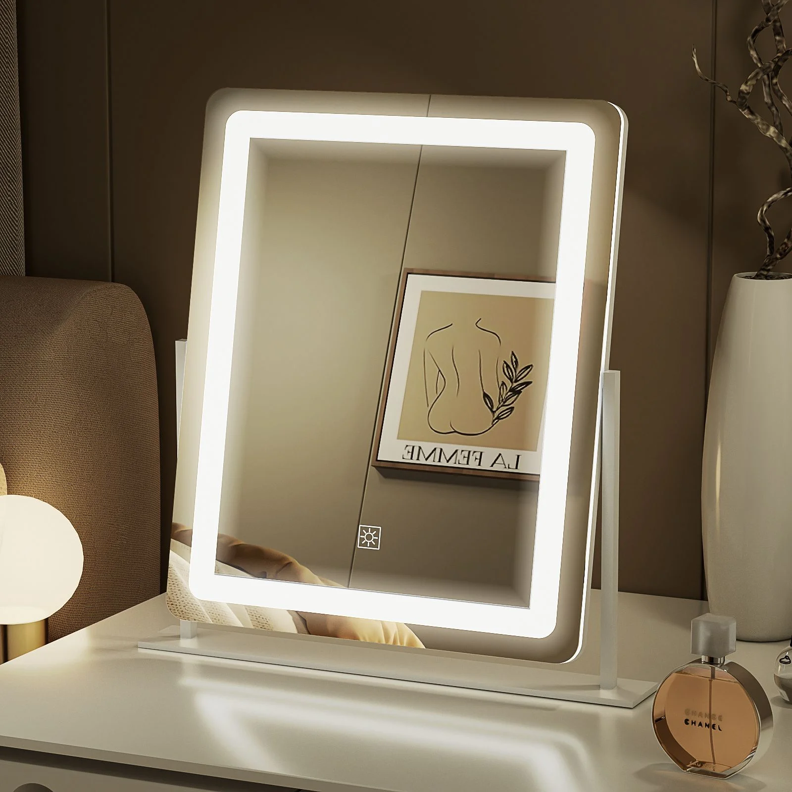BEAUTYPEAK 20"x16" Hollywood Rectangular Vanity Mirror with Adjustable Lights, White