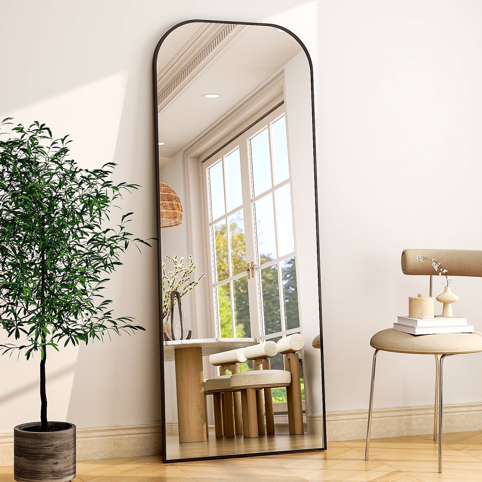 BEAUTYPEAK 27"x71" Rounded Top Full Length Mirror Floor Mirror,Black