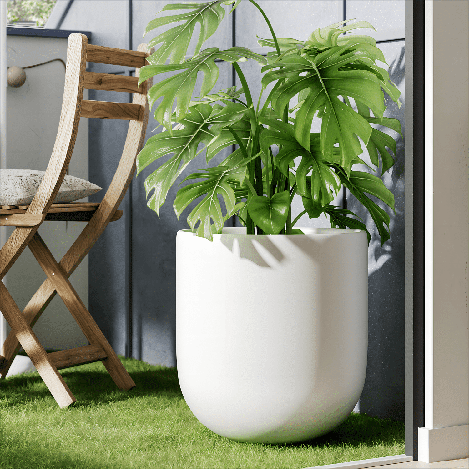 BEMAY 12" Ceramic Plant Pots, Large Flower Pots with Drain Holes& Plug Indoor Planter, White Outdoor Planter
