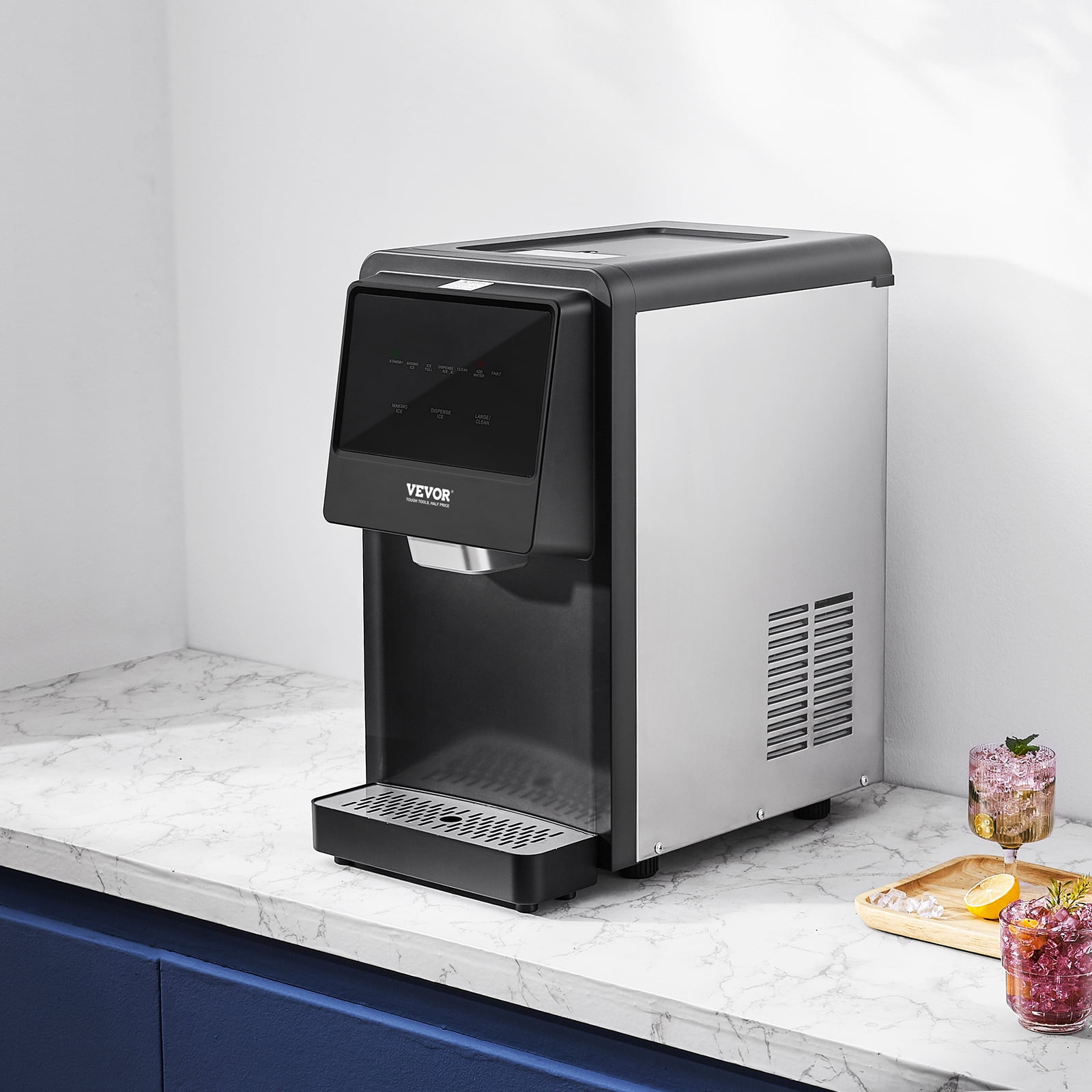 BENTISM Countertop Ice Maker 62lbs/24H Self-Cleaning with UV Function,Portable Ice Maker with Water Filling Pipe, Water Filter and Drainpipe