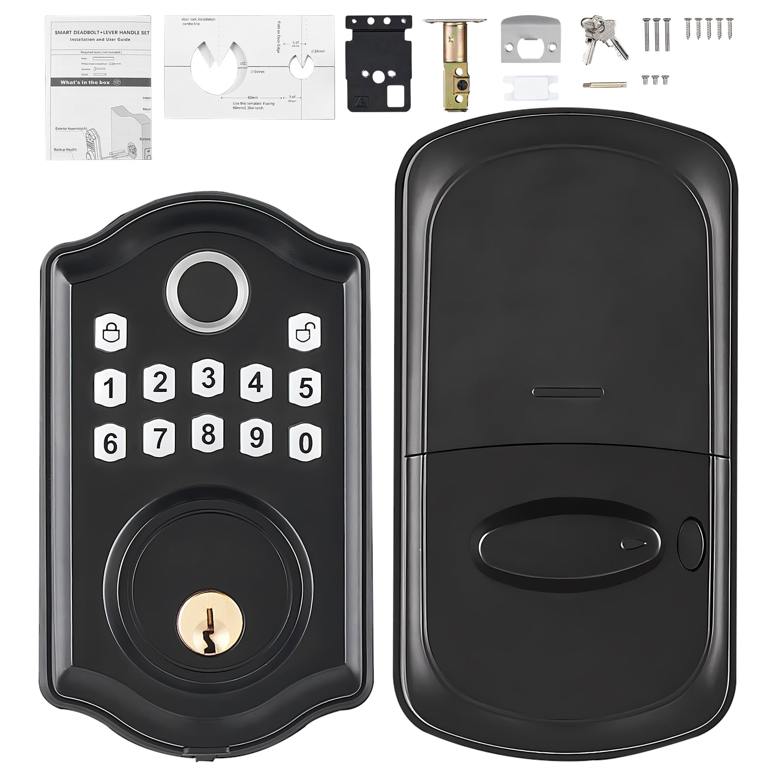 VEVOR Fingerprint Door Lock, Keyless Electronic Keypad Deadboltwith Fingerprint/Keypad Code/Key, Auto Lock, Anti-Peeking Password, Easy Installation with 300 Users, IP 63 Rating for Front Door