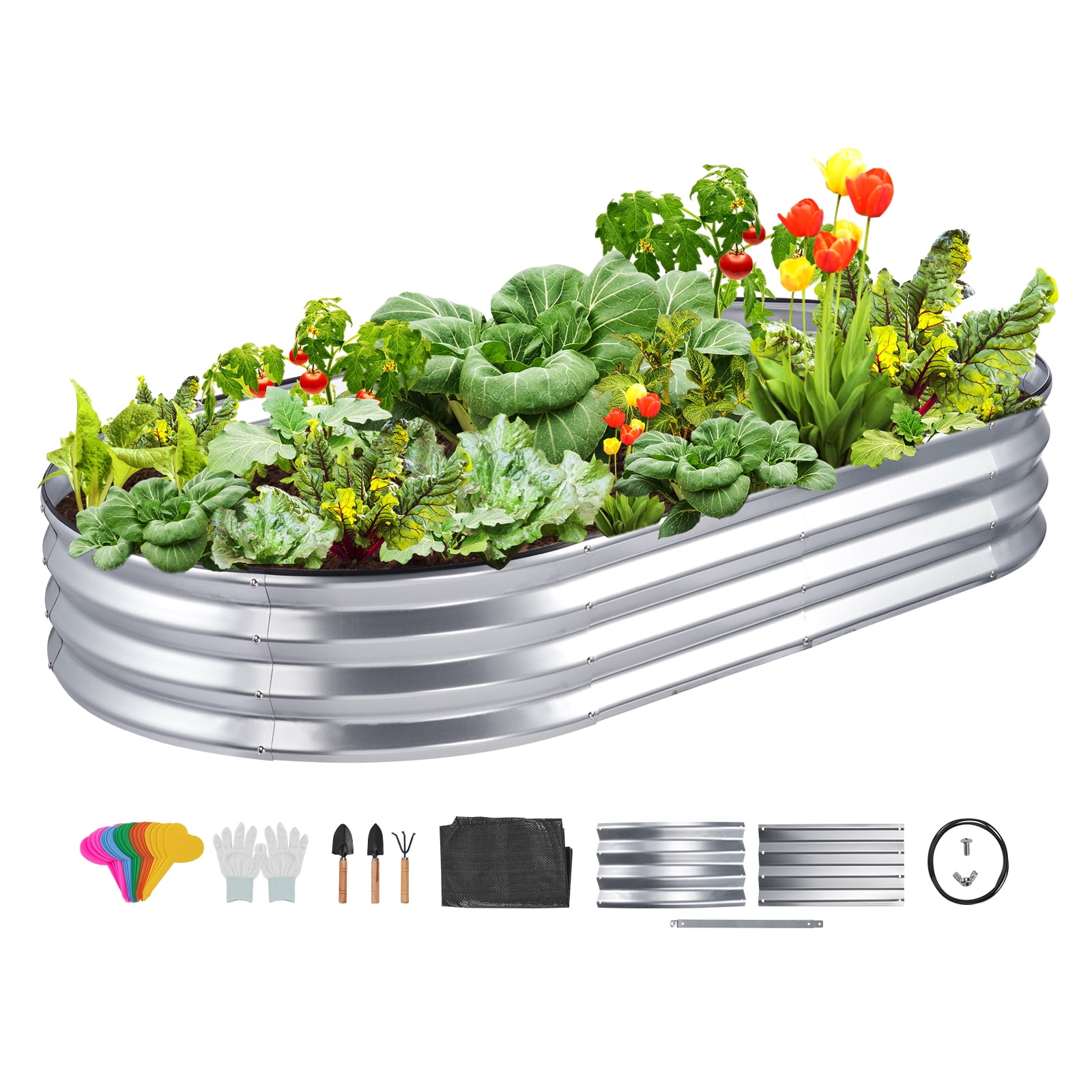 BENTISM Galvanized Raised Garden Bed Planter Box 48.2x24.6x11" Flower Vegetable Double-sided Galvanizing Passivated The Top With Rubber Strips To Enhance Protectiveness