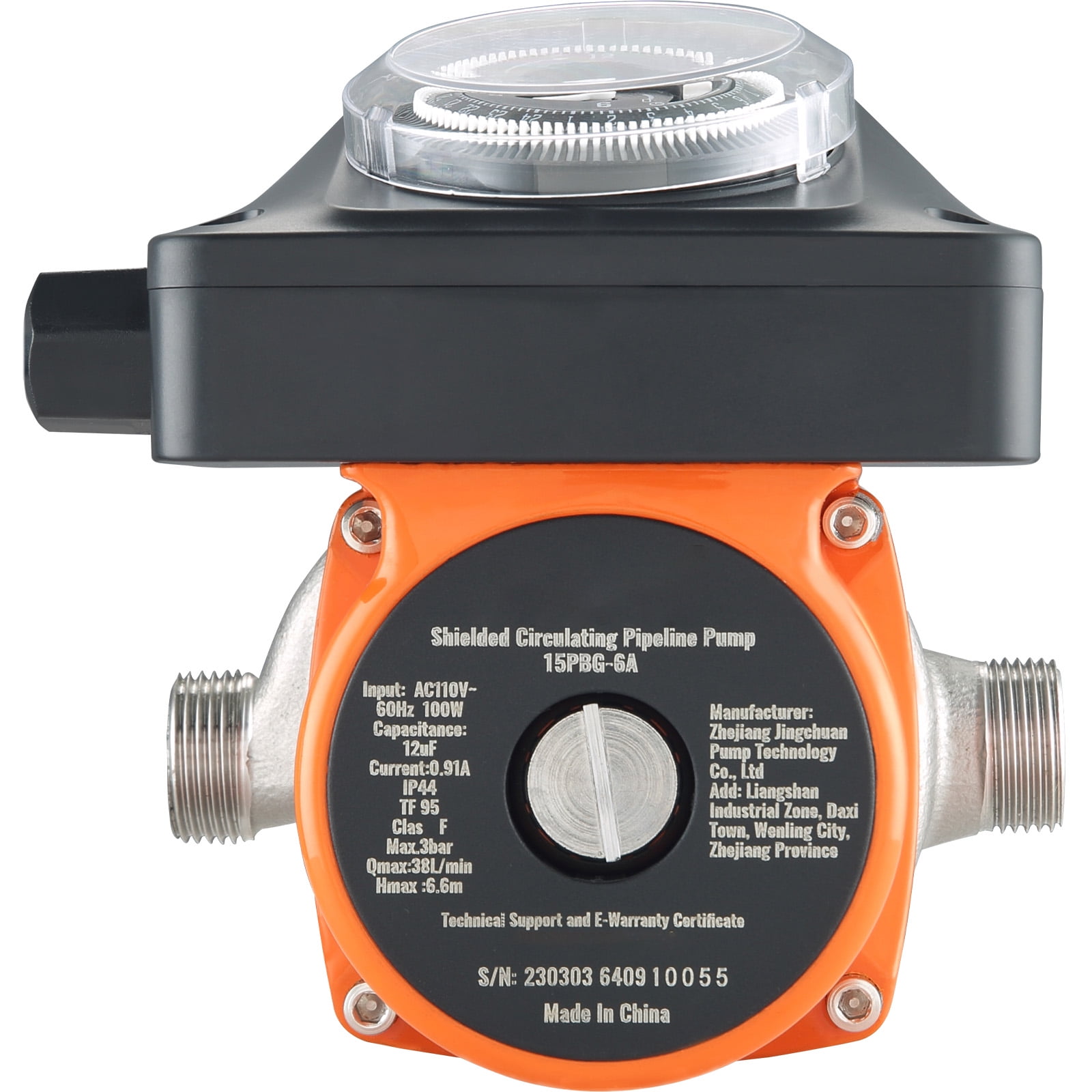 VEVOR Hot Water Recirculating Pump, Circulation Pump, 100W 110V DN20 Inlet/Outlet DN15 Adapter for Water Heater System