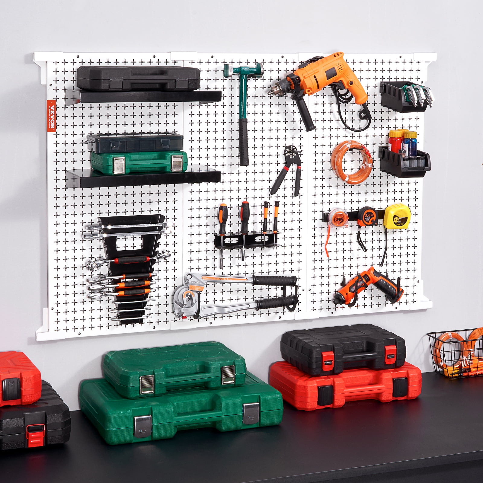 BENTISM Pegboard Wall Organizer 48" x 32" 495lbs Metal Garage Pegboard Organizer 37PCS