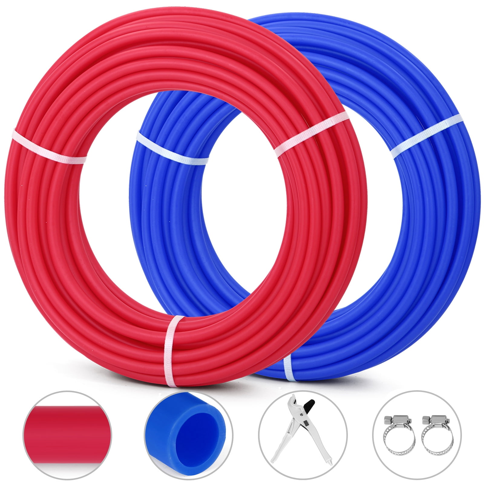 VEVOR PEX Tubing Pipe 2 Rolls of 1/2 inch X 100 Feet PEX Tubing Non Oxygen Barrier Radiant Floor PEX Pipe Radiant Heat Floor Heating Plumbing Cold and Hot Water Tubing