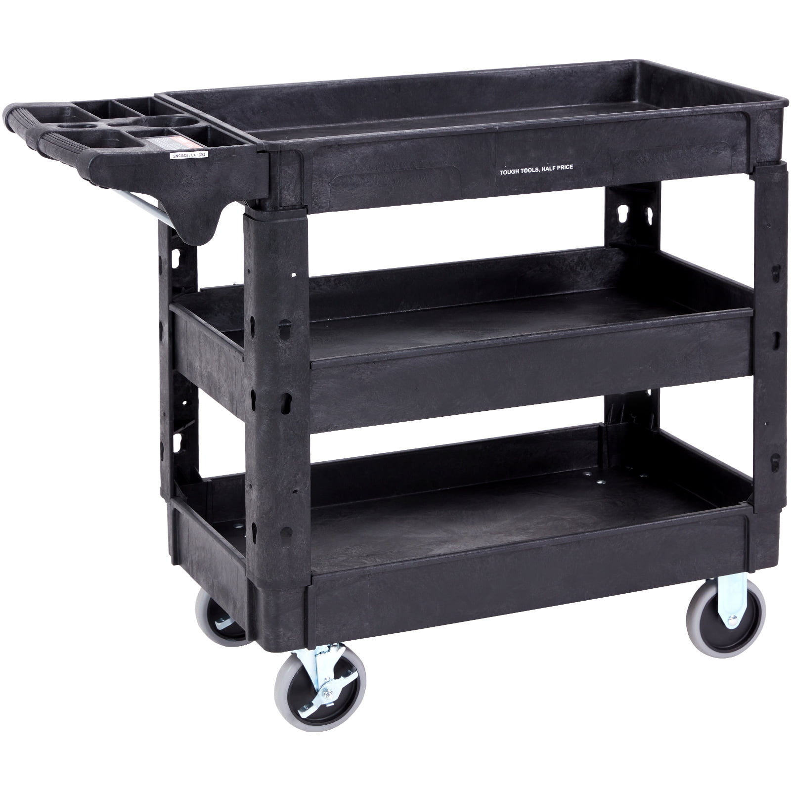 VEVOR Plastic Service Utility Cart, Support up to 550lbs Capacity, Heavy Duty Tub Storage Cart W/Deep Shelves, Multipurpose Rolling 3-Tier Mobile Storage Organizer, for Warehouse Garage